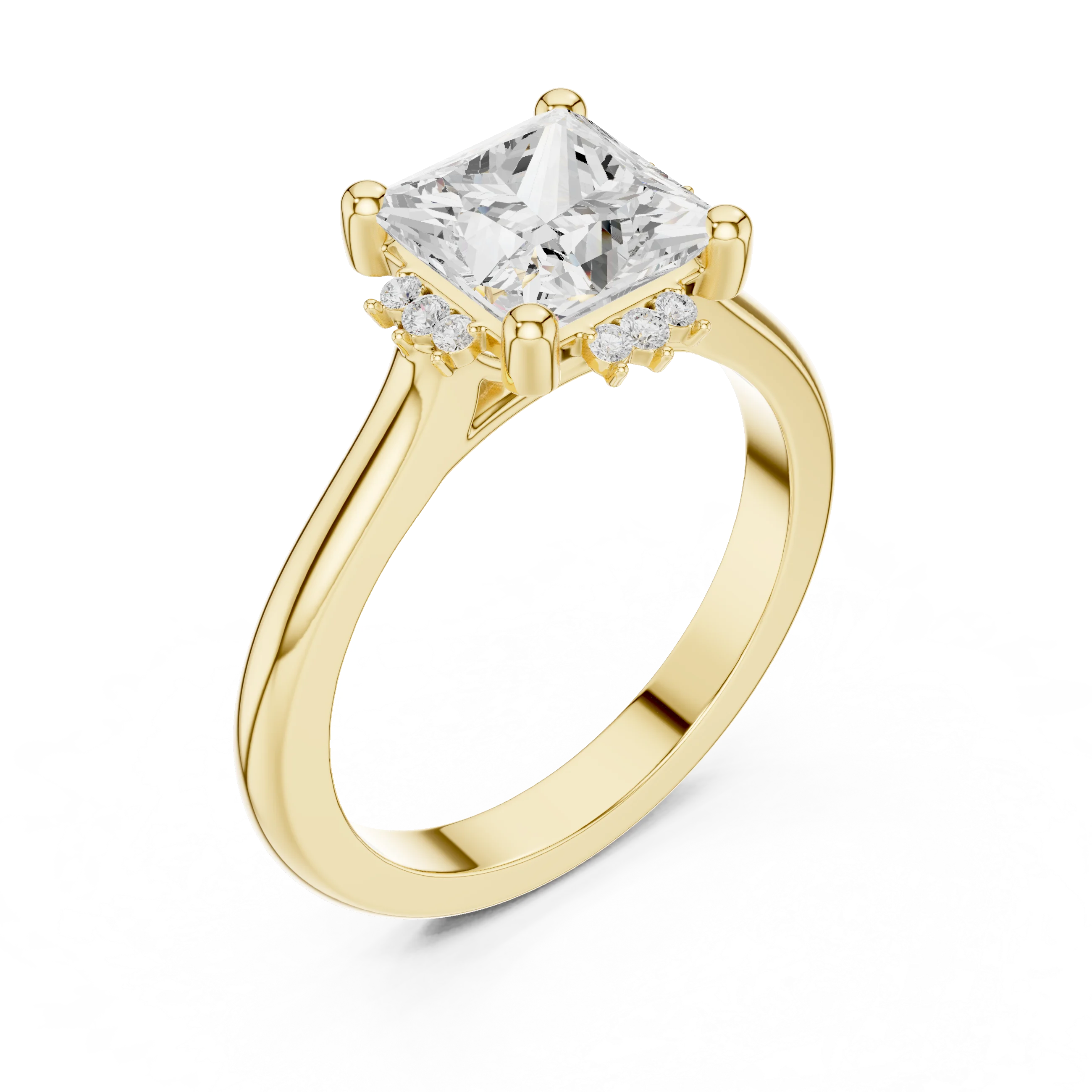 Front view of yellow gold princess cluster ring with lab-grown diamond – Australia