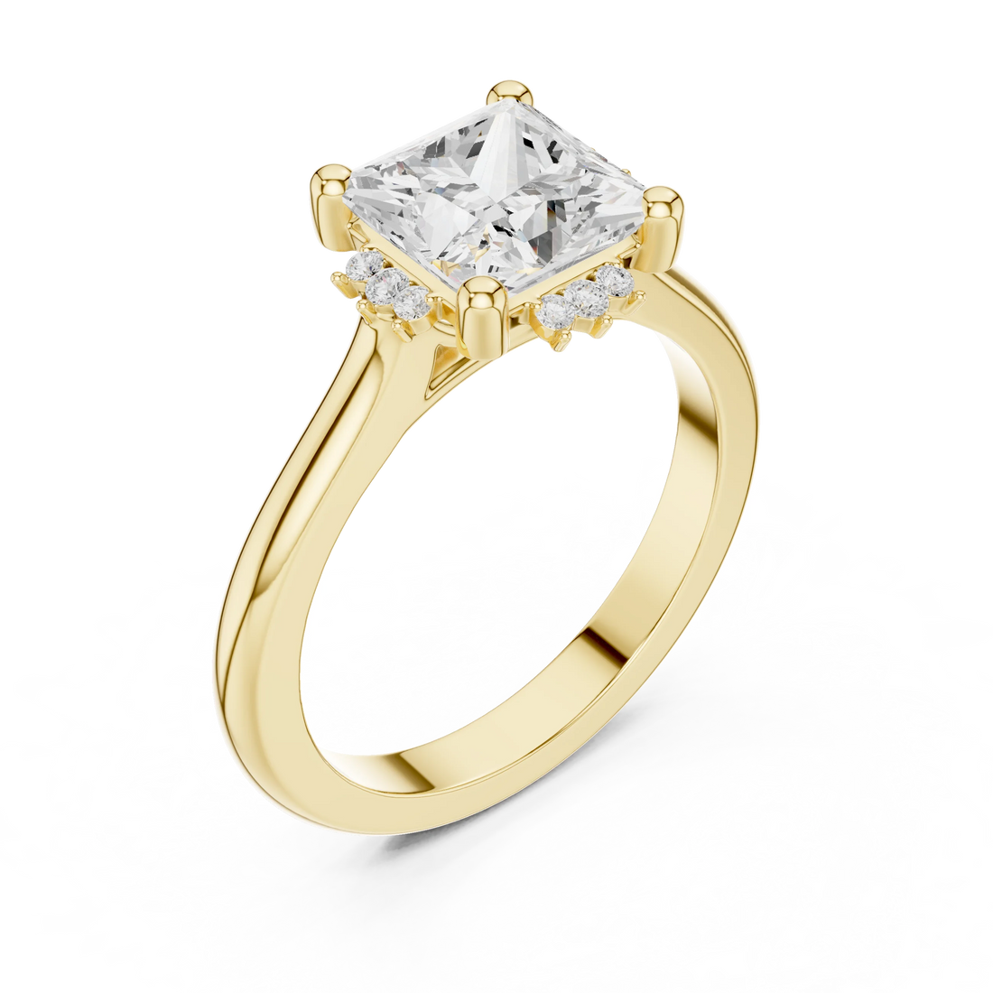 Front view of yellow gold princess cluster ring with lab-grown diamond – Australia