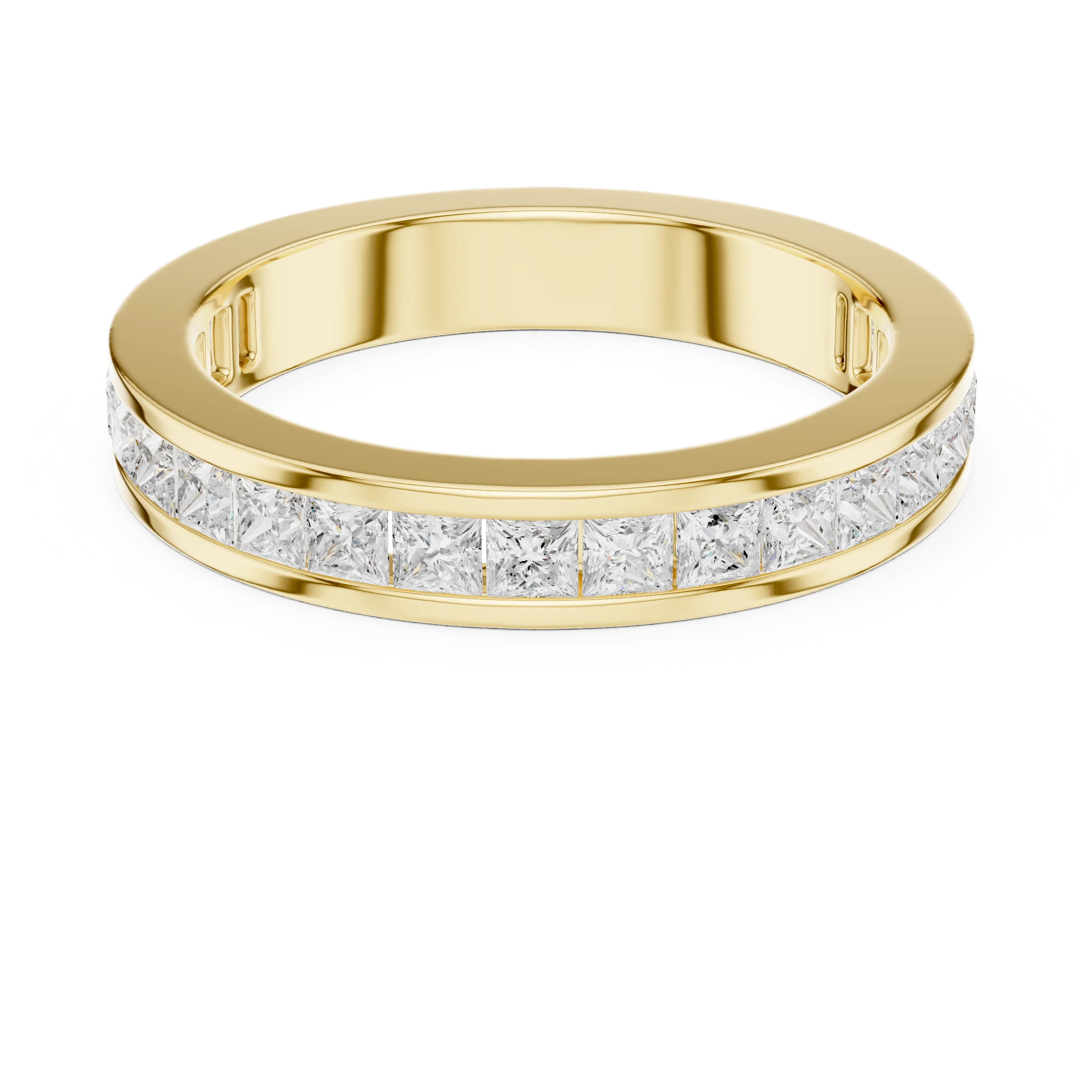 Princess cut diamond full eternity band with lab-grown diamonds in yellow gold with classic luxury appeal