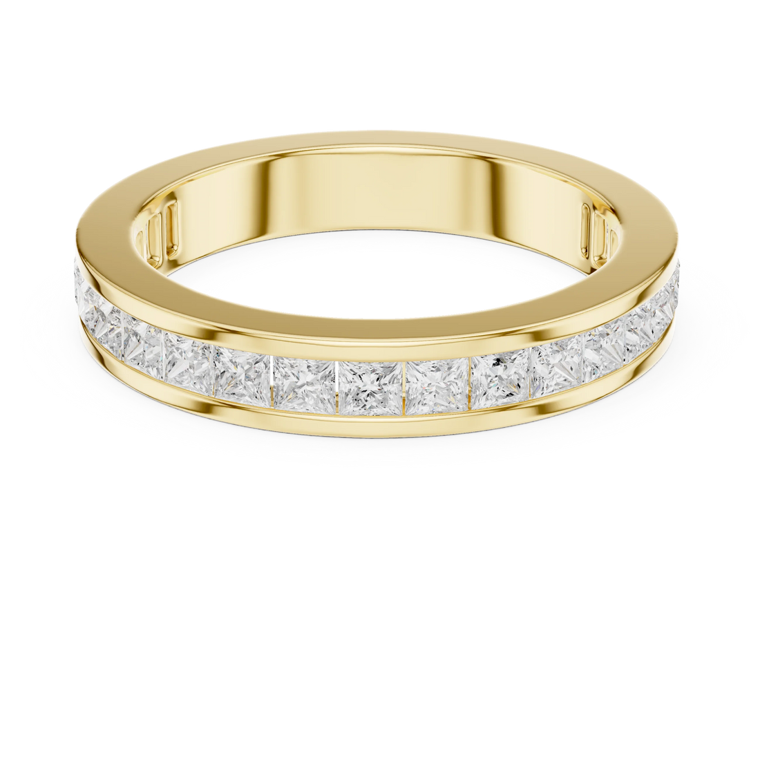 Princess cut diamond full eternity band with lab-grown diamonds in yellow gold with classic luxury appeal