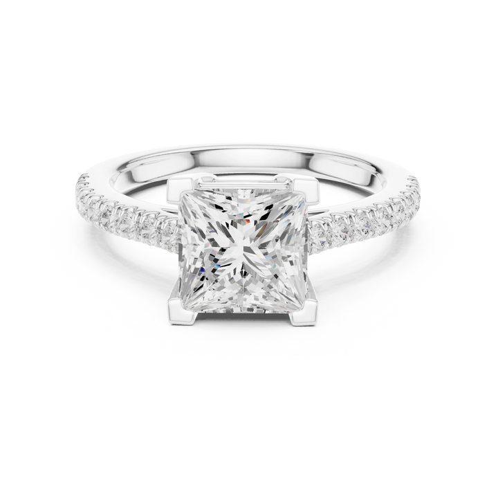 Lab-grown princess diamond pavé band ring in white gold