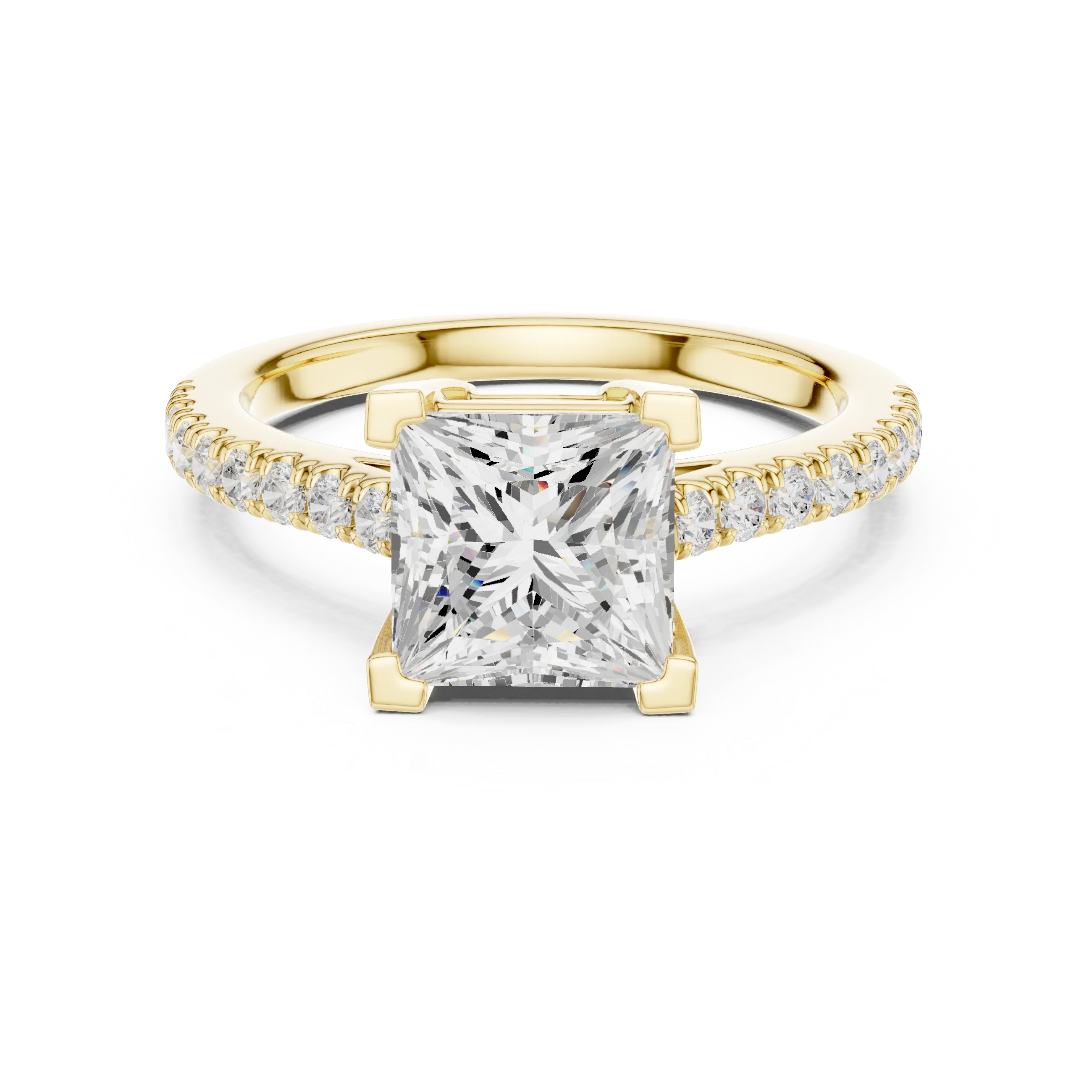 Lab-grown princess diamond pavé band ring in yellow gold
