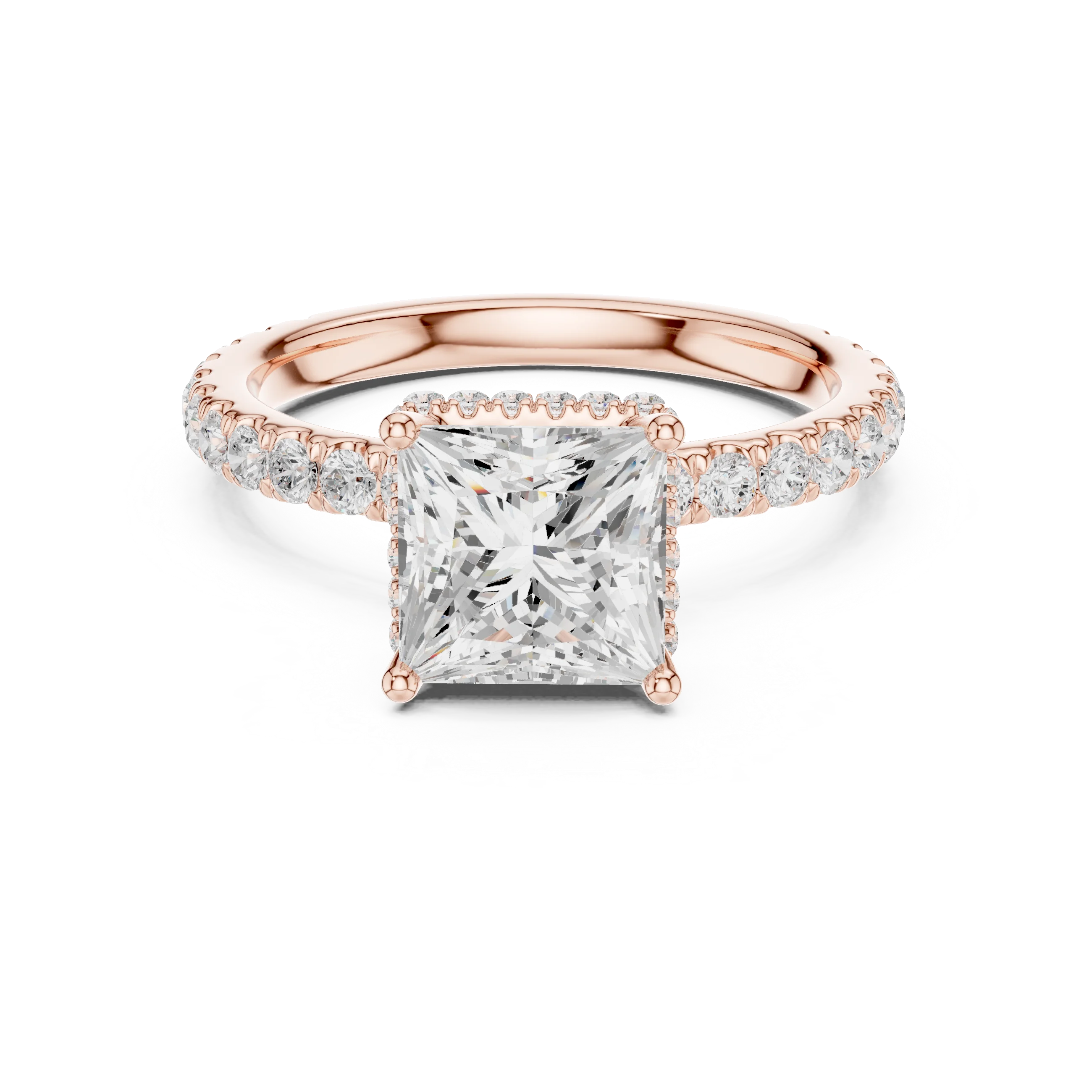 Princess hidden halo ring in rose gold with pave diamond band and lab-grown diamond – Australia