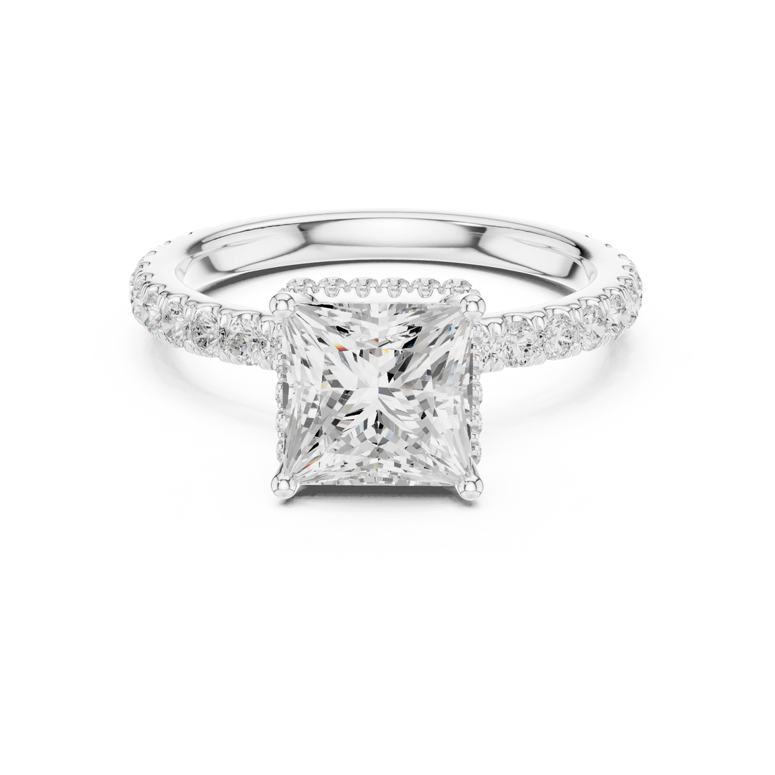Princess hidden halo ring in white gold with pave diamond band and lab-grown diamond – Australia