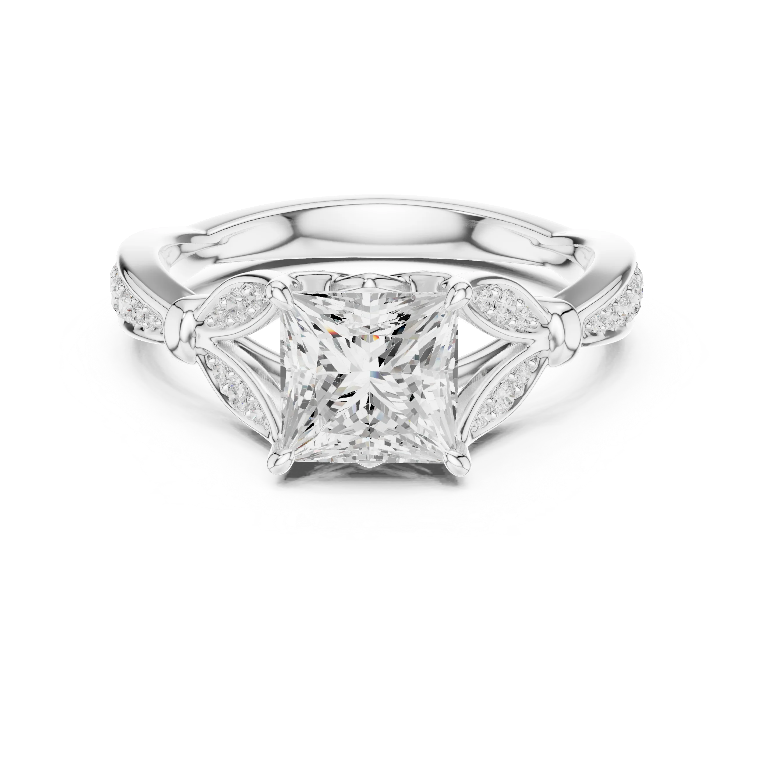 Princess solitaire ring in white gold with floral milgrain pave band and lab-grown diamond – Australia