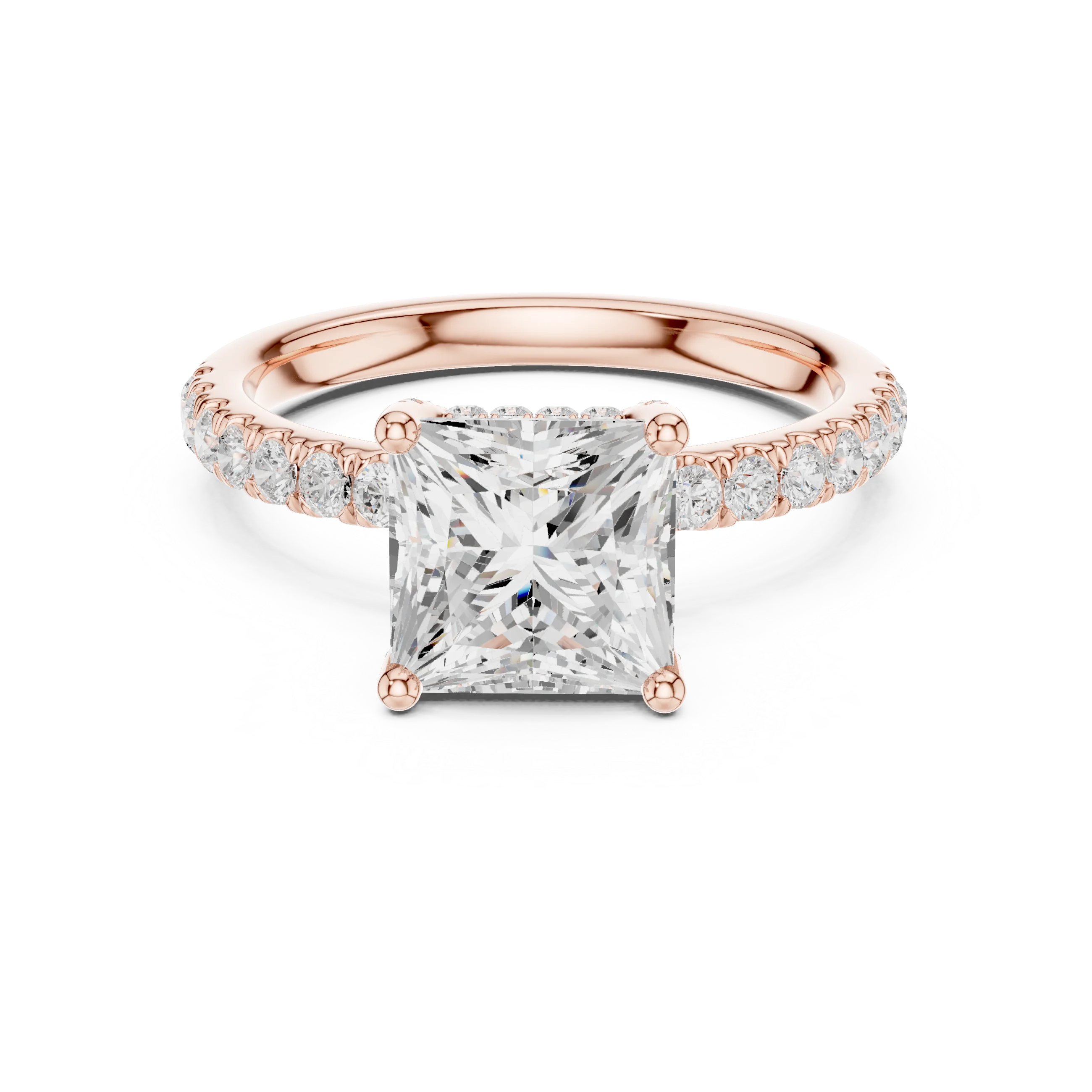 Princess solitaire ring in rose gold with thin pave band and lab-grown diamond – Australia