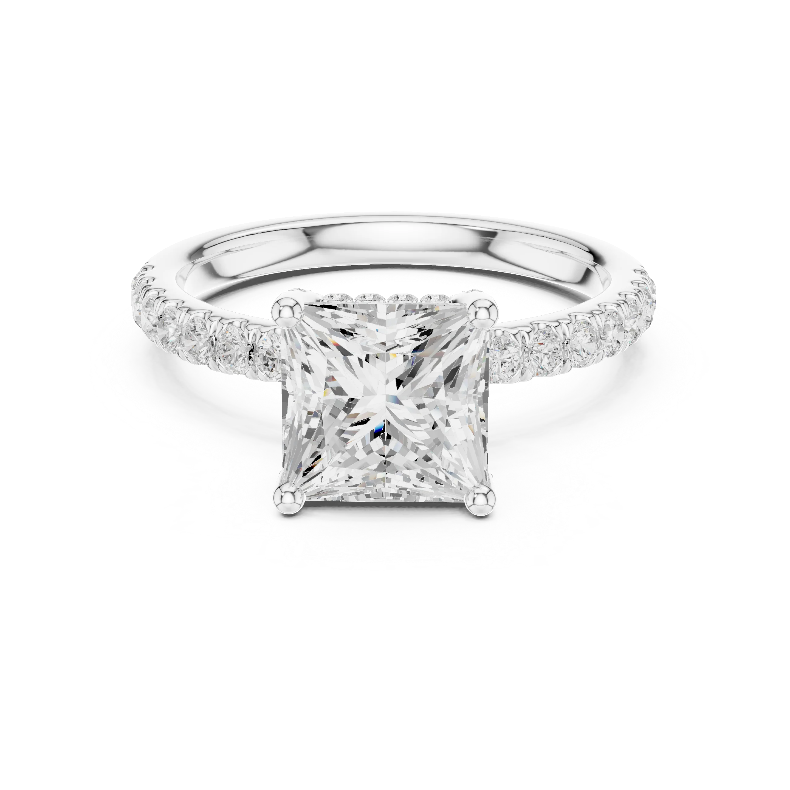 Princess solitaire ring in white gold with thin pave band and lab-grown diamond – Australia