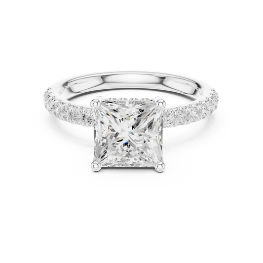 Princess solitaire ring in white gold with thin pave band and lab-grown diamond – Australia