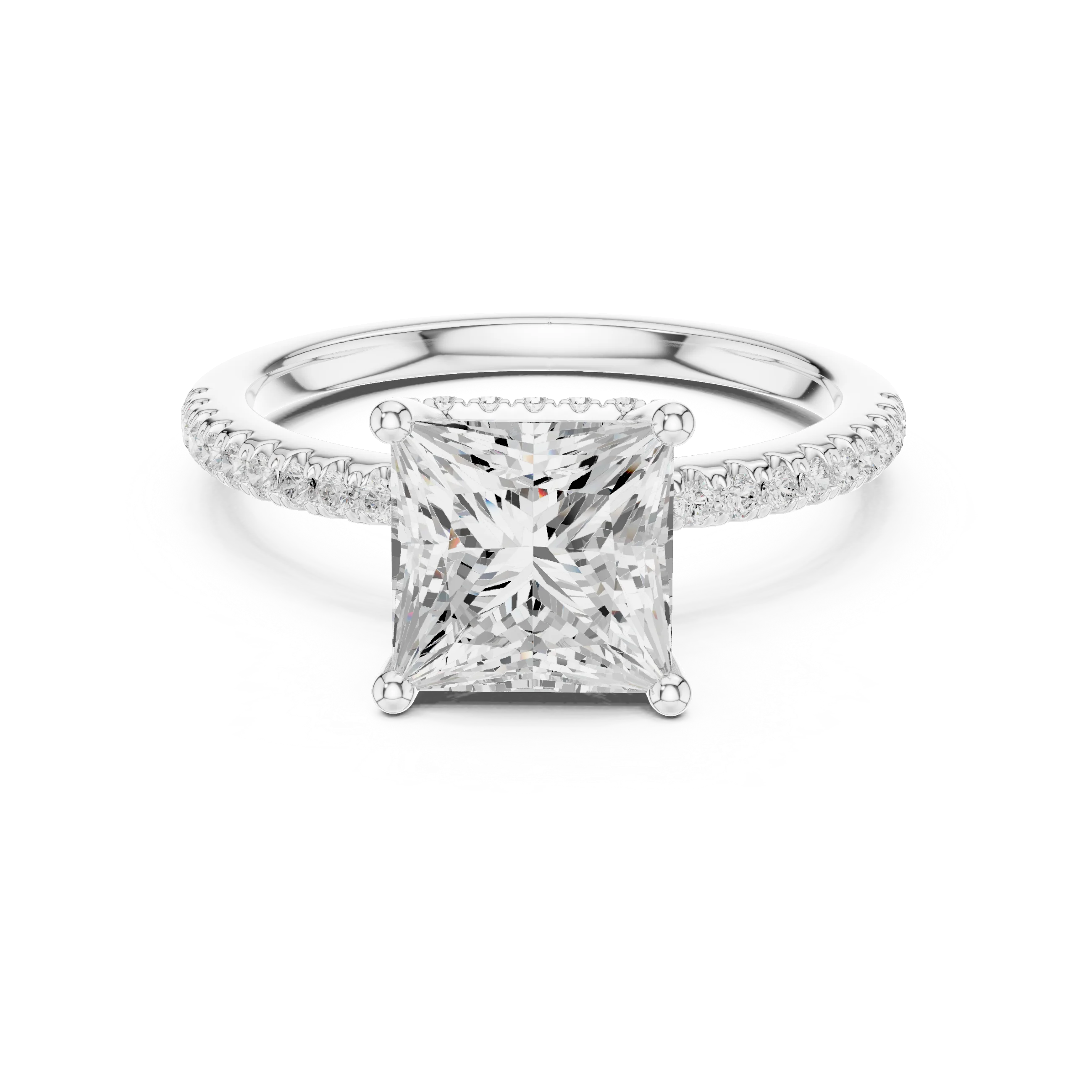Princess solitaire ring in white gold with thin pave band and lab-grown diamond – Australia