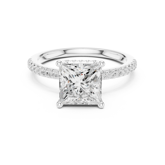 Princess solitaire ring in white gold with thin pave band and lab-grown diamond – Australia