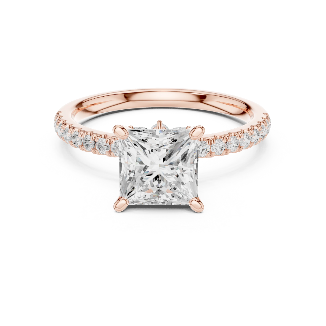 Princess solitaire ring in rose gold with pave diamond band and lab-grown diamond – Australia