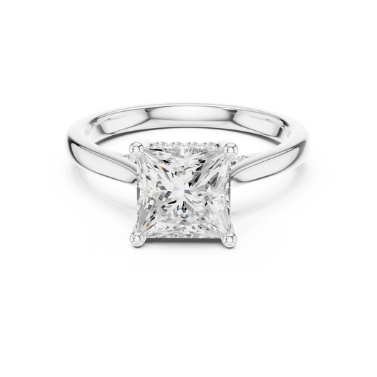 Princess solitaire ring in white gold with plain domed band and lab-grown diamond – Australia