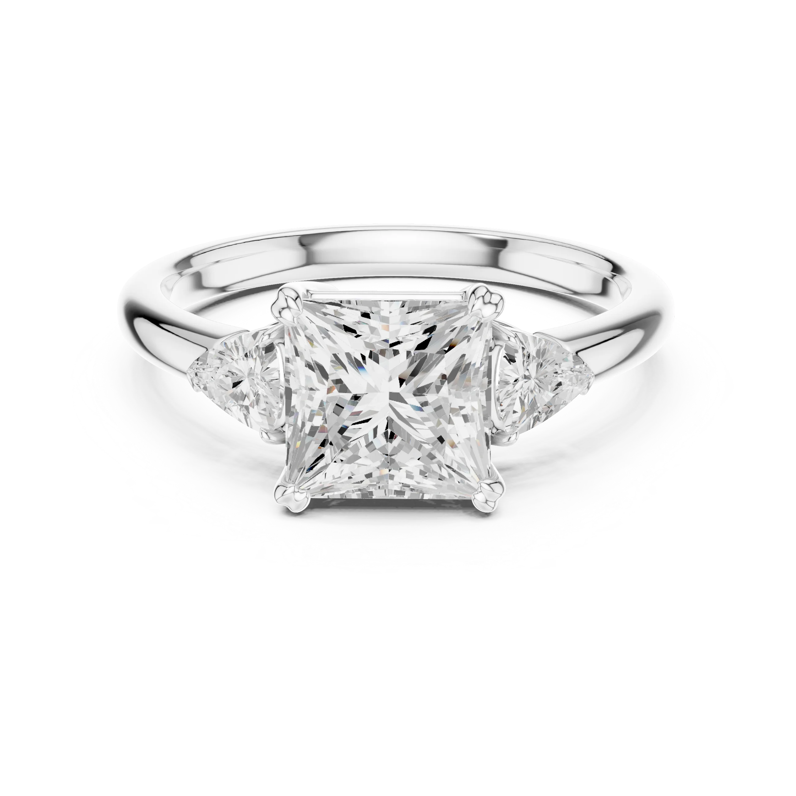Princess three-stone ring in white gold with half-moon side stones and lab-grown diamond – Australia