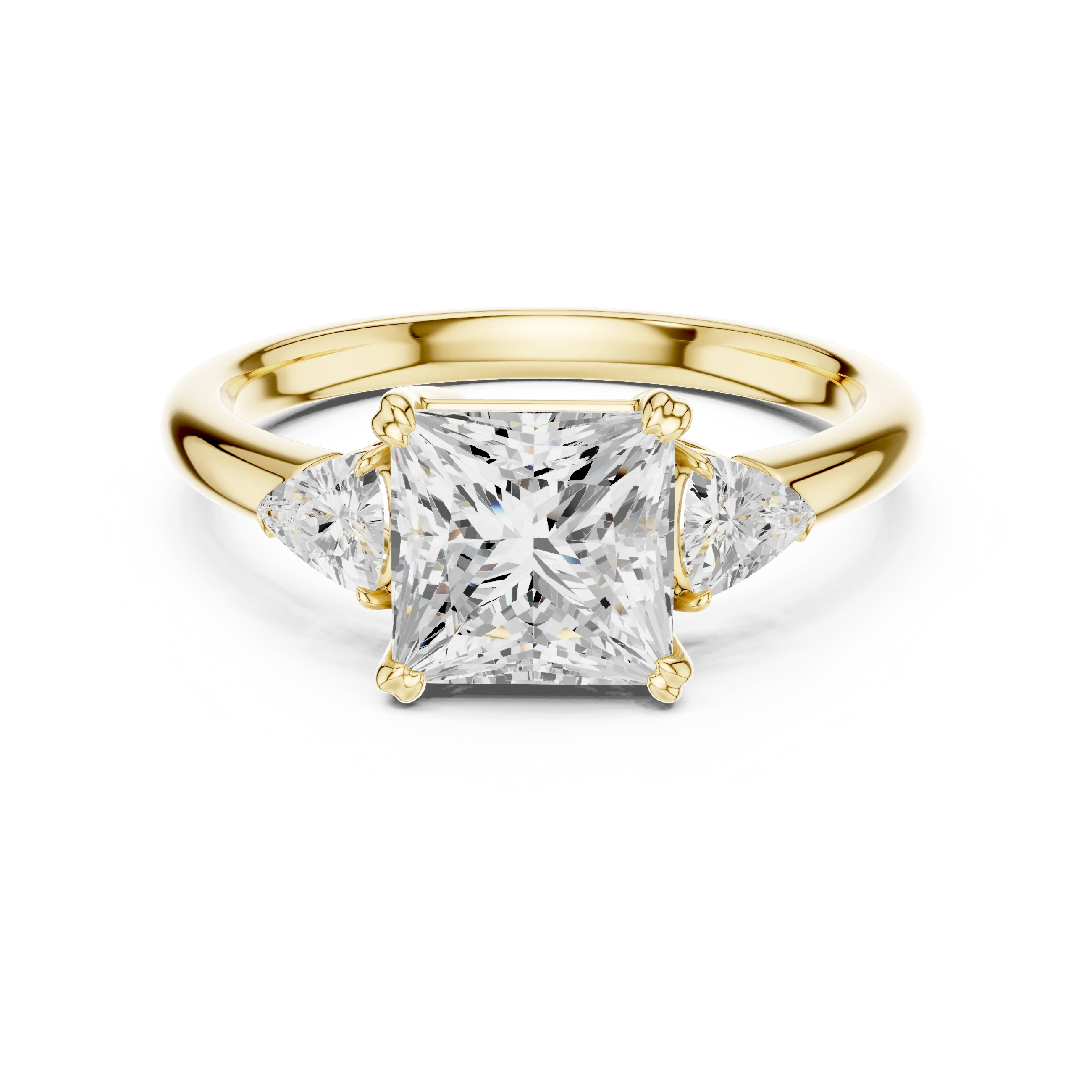 Princess three-stone ring in yellow gold with half-moon side stones and lab-grown diamond – Australia