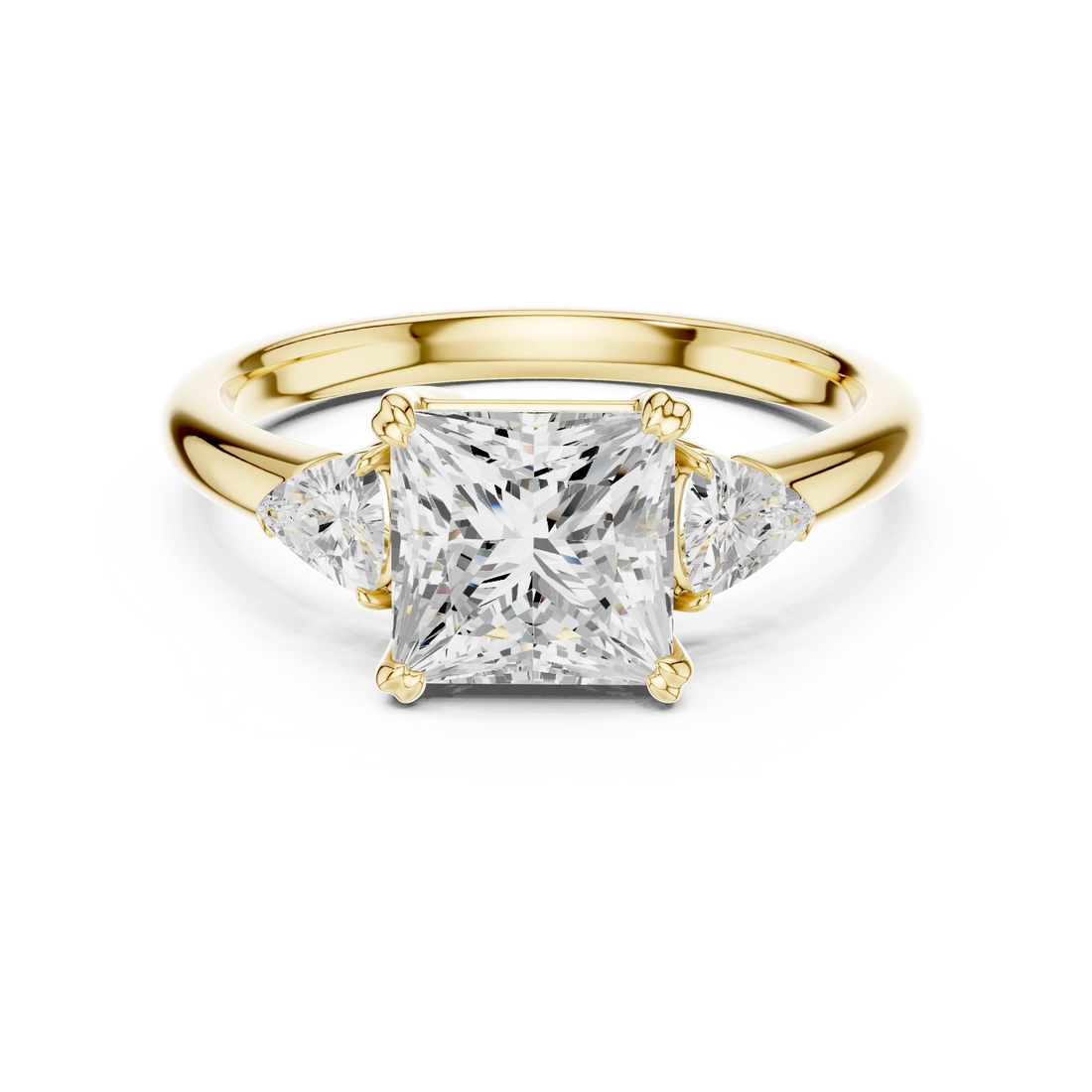 Princess three-stone ring in yellow gold with half-moon side stones and lab-grown diamond – Australia