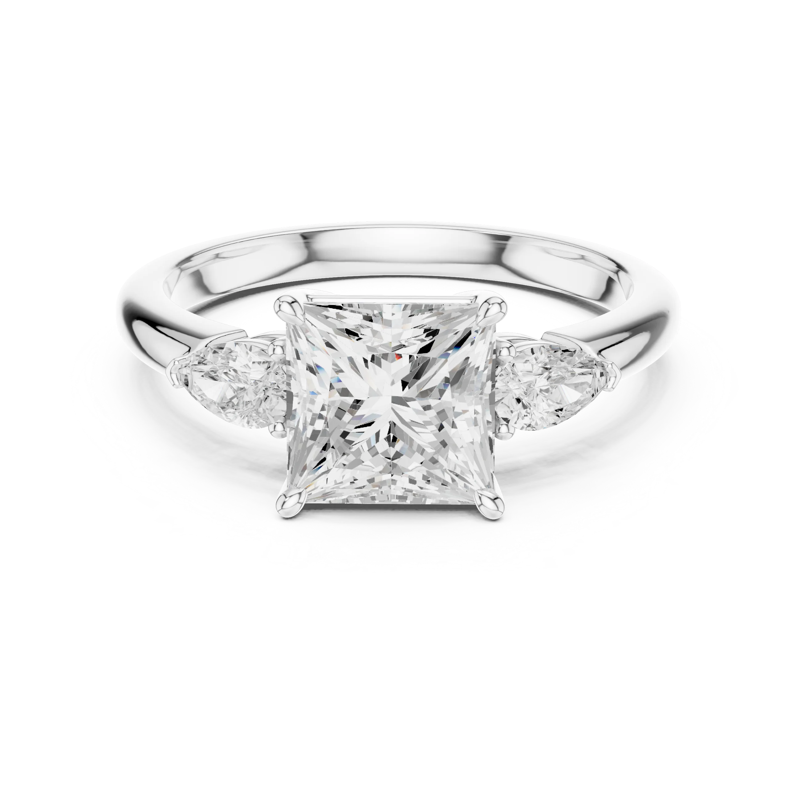 Princess three-stone ring in white gold with pear side stones and lab-grown diamond – Australia