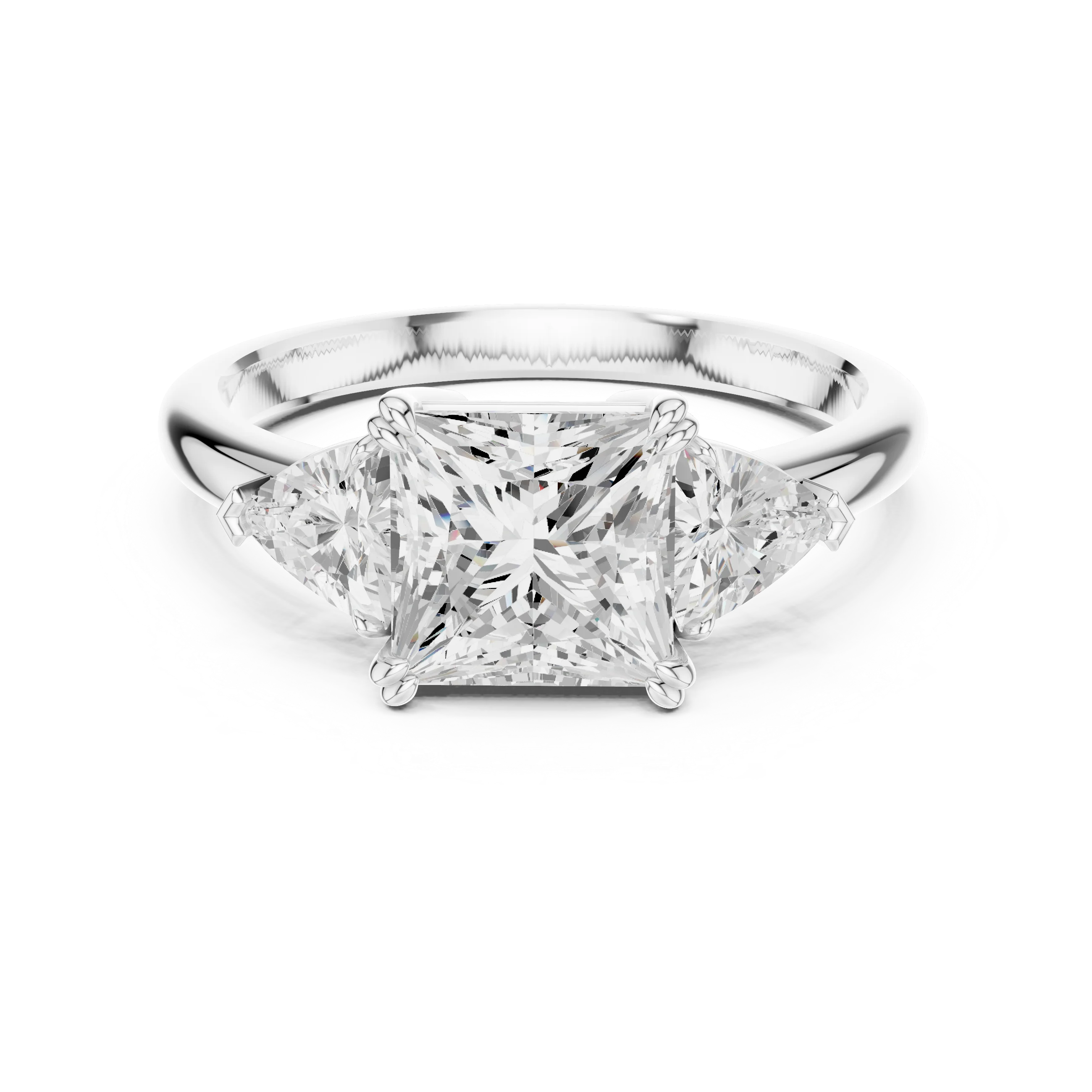 Princess three-stone ring in white gold with trillion cut side stones and lab-grown diamond – Australia