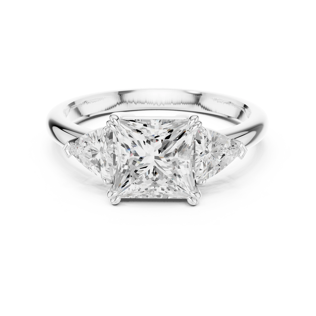 Princess three-stone ring in white gold with trillion cut side stones and lab-grown diamond – Australia