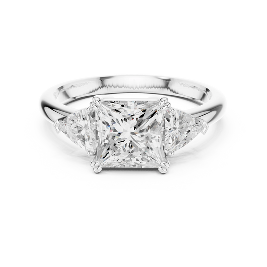 Princess three-stone ring in white gold with trillion cut side stones and lab-grown diamond – Australia
