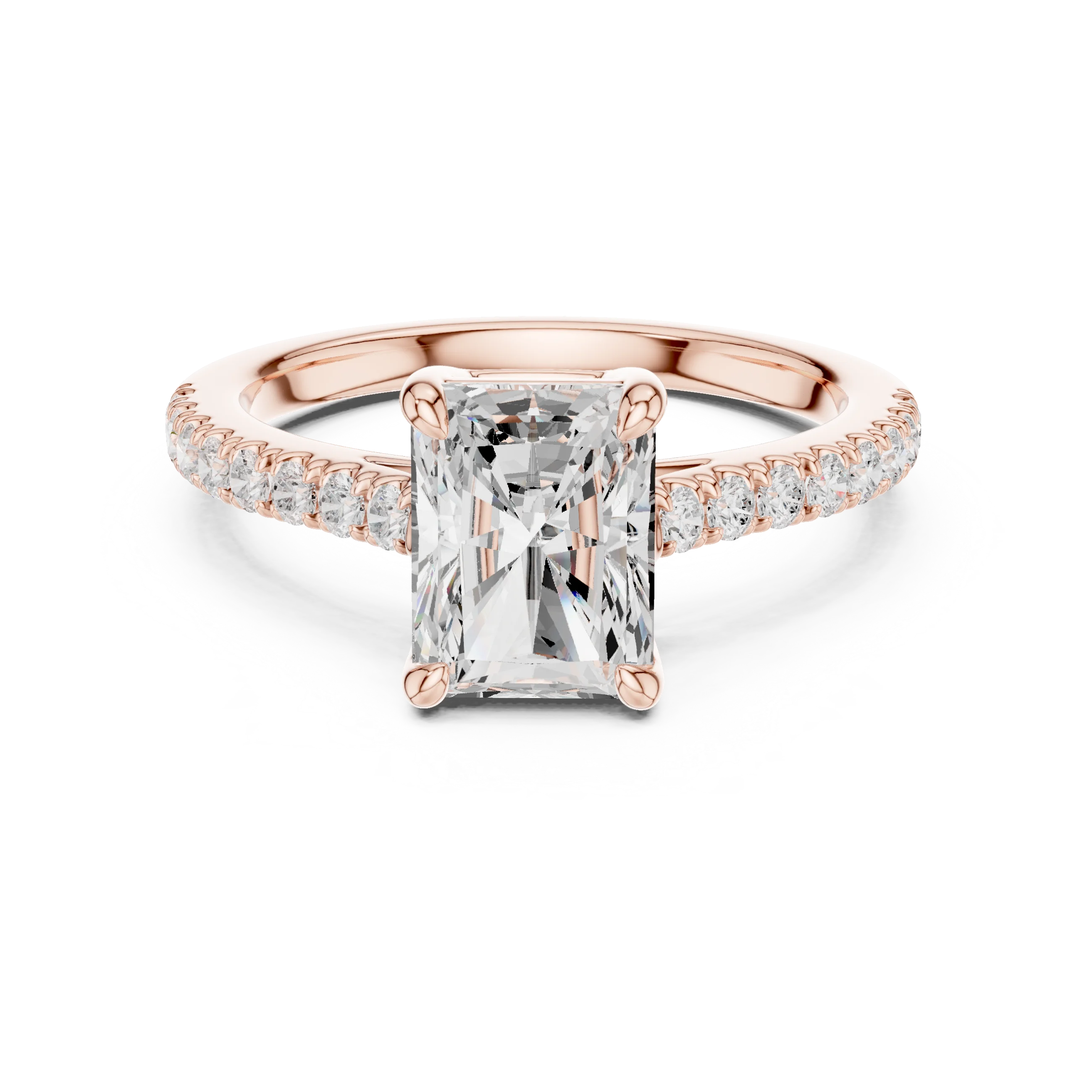 Lab-grown radiant diamond pavé band ring in rose gold