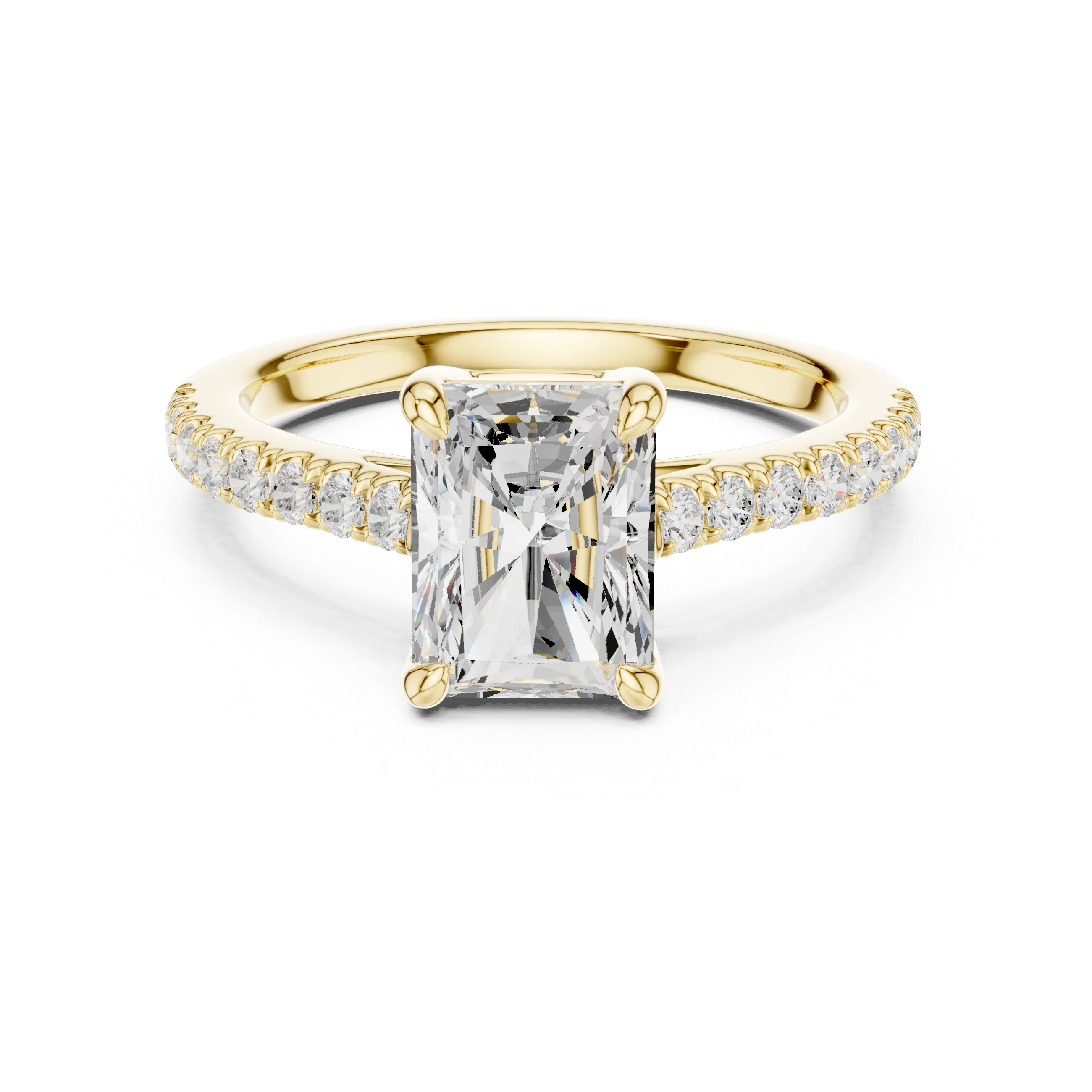 Lab-grown radiant diamond pavé band ring in yellow gold