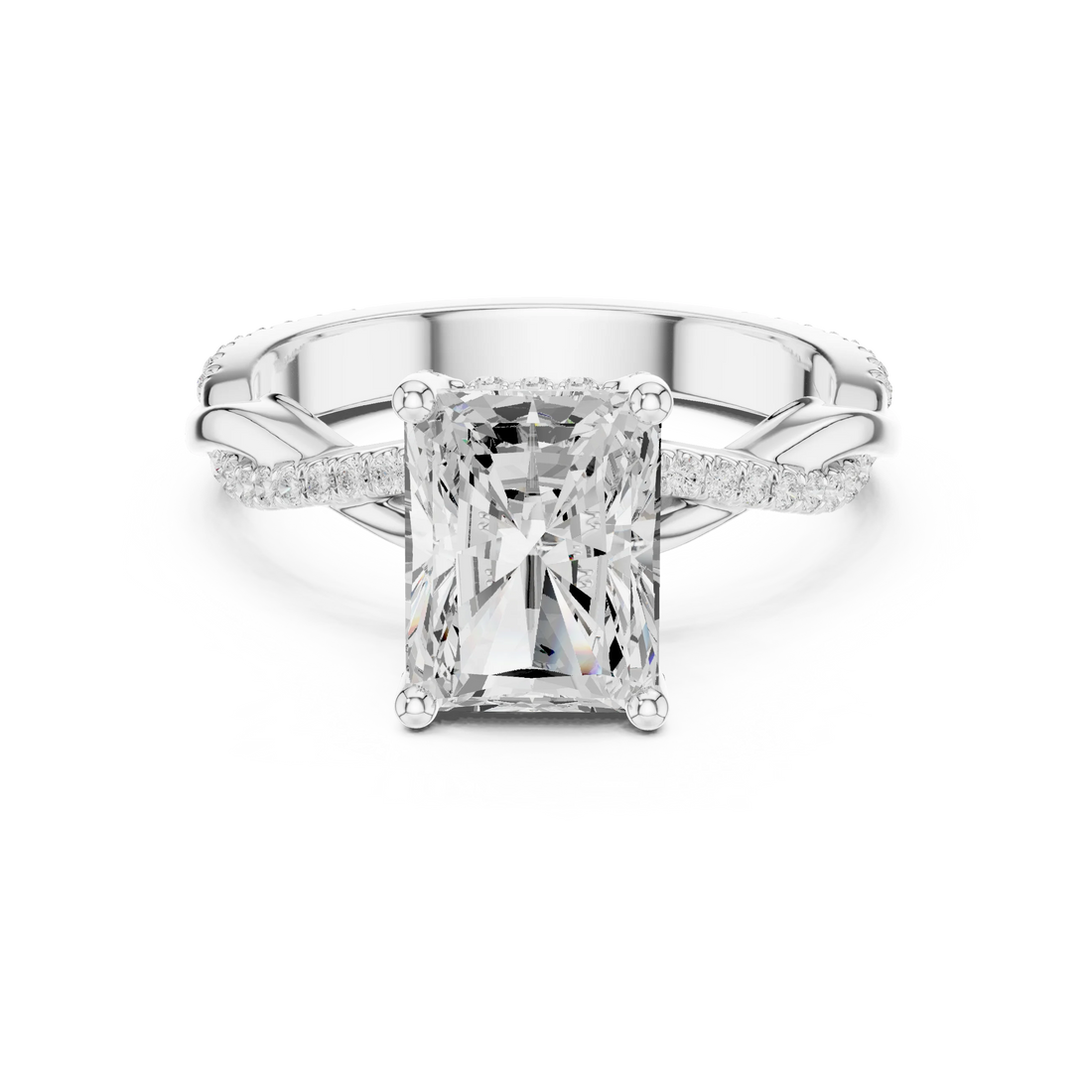Radiant diamond ring in white gold with twisted vine pave band and lab-grown diamond – Australia