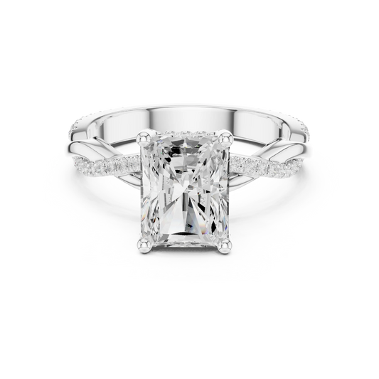 Radiant diamond ring in white gold with twisted vine pave band and lab-grown diamond – Australia