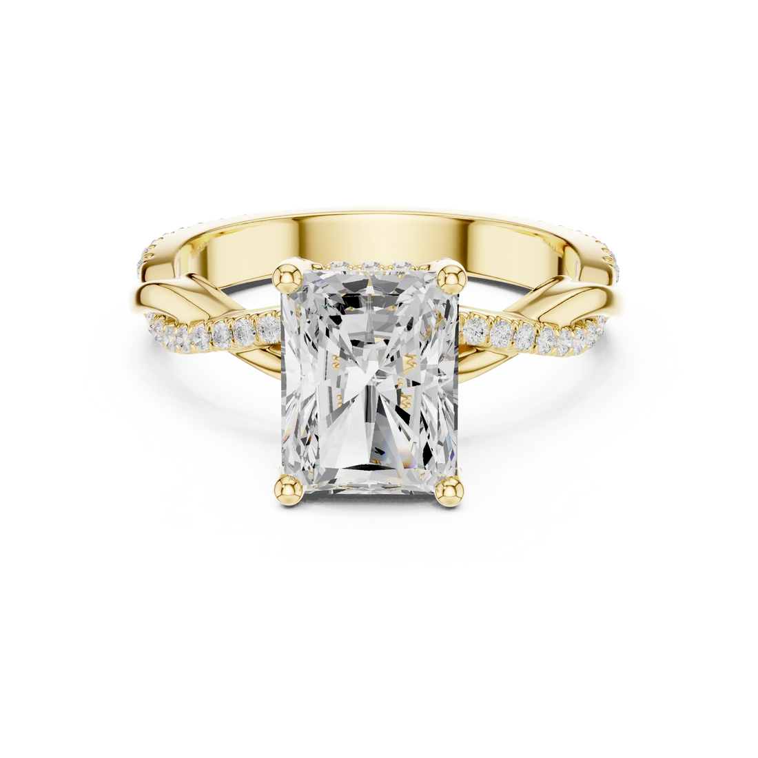 Radiant diamond ring in yellow gold with twisted vine pave band and lab-grown diamond – Australia
