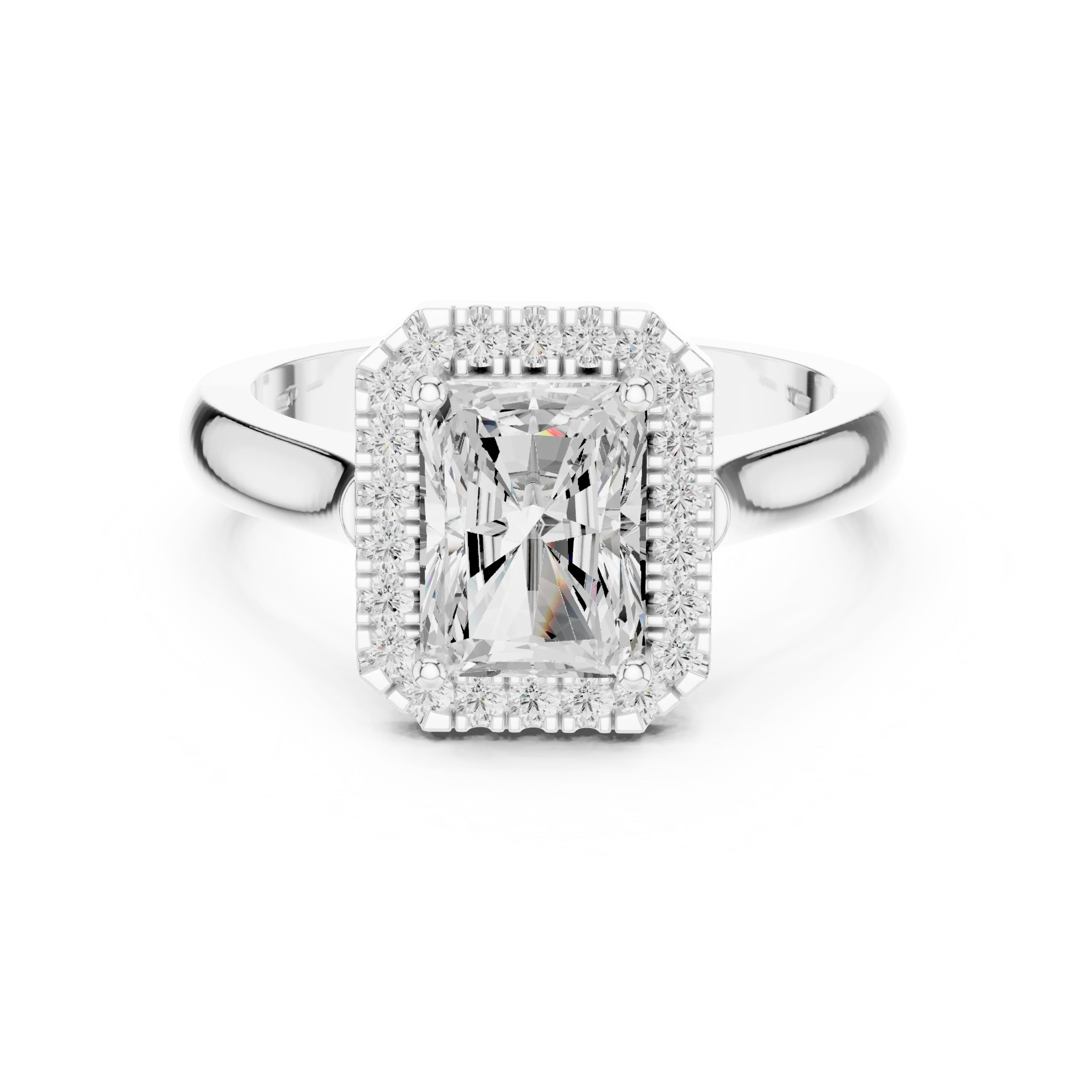 Radiant cut halo ring with lab-grown diamond in white gold, elegant and timeless design, Australia collection