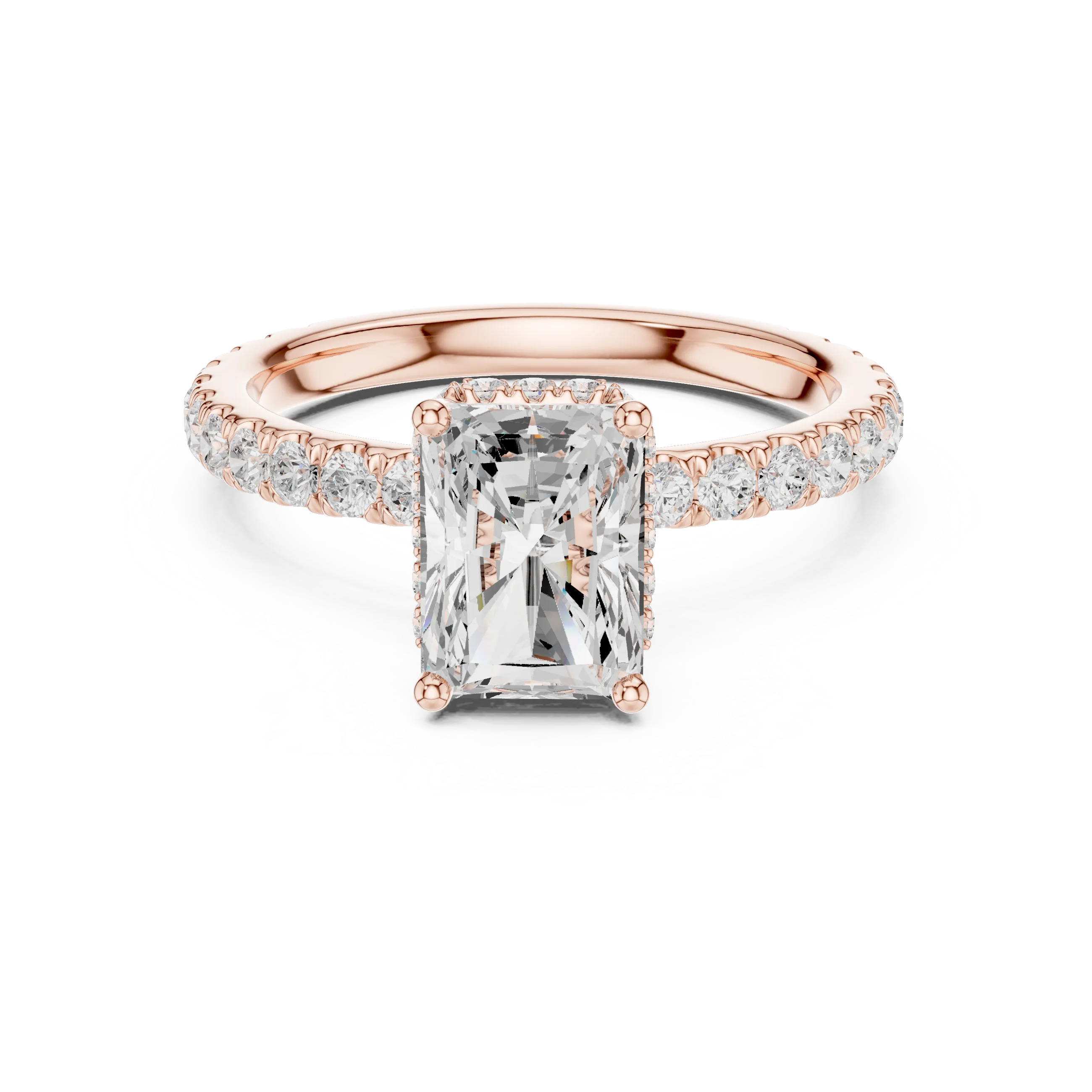 Radiant hidden halo ring in rose gold with pave diamond band and lab-grown diamond – Australia