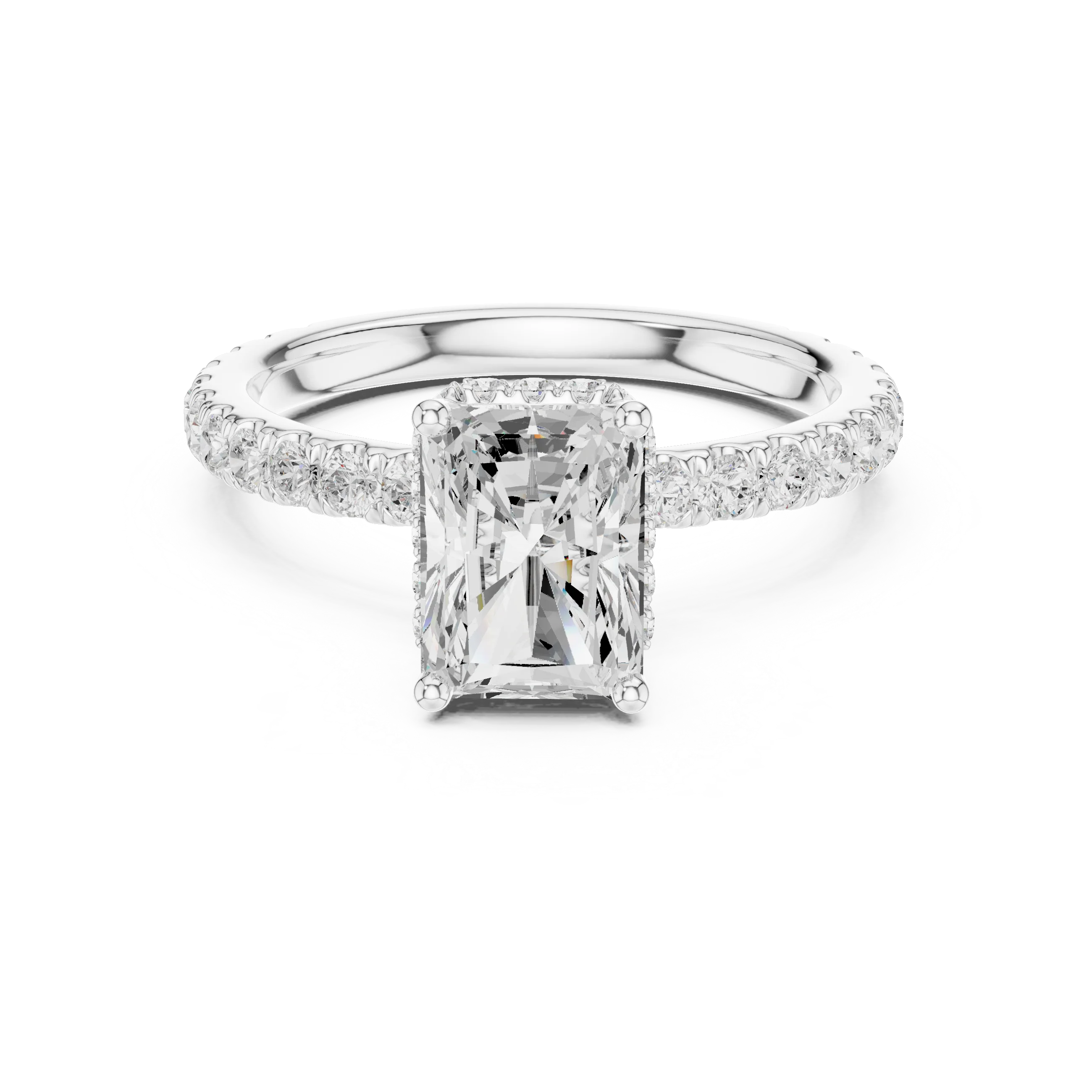 Radiant hidden halo ring in white gold with pave diamond band and lab-grown diamond – Australia