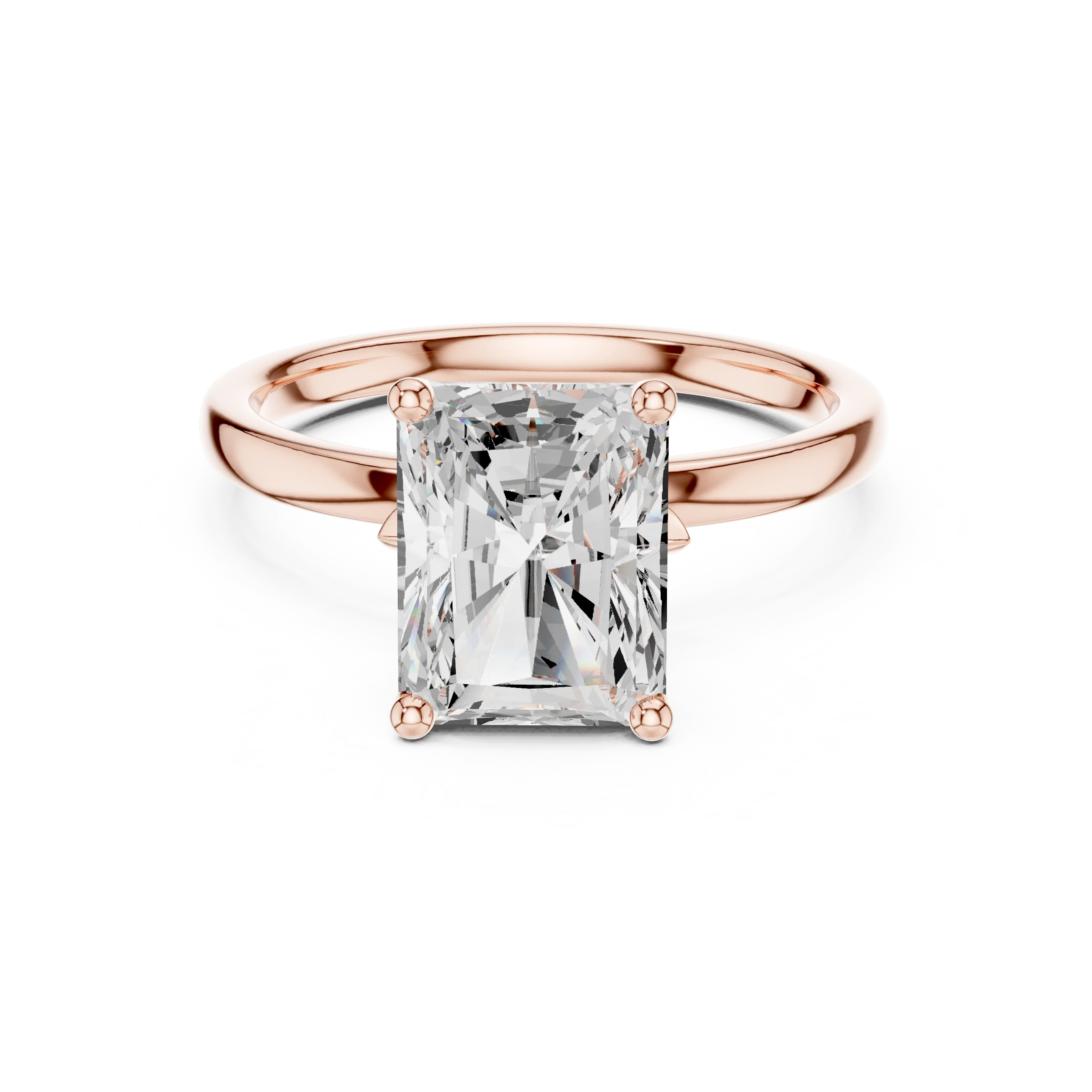 Lab-grown radiant cut solitaire ring in rose gold with plain domed band