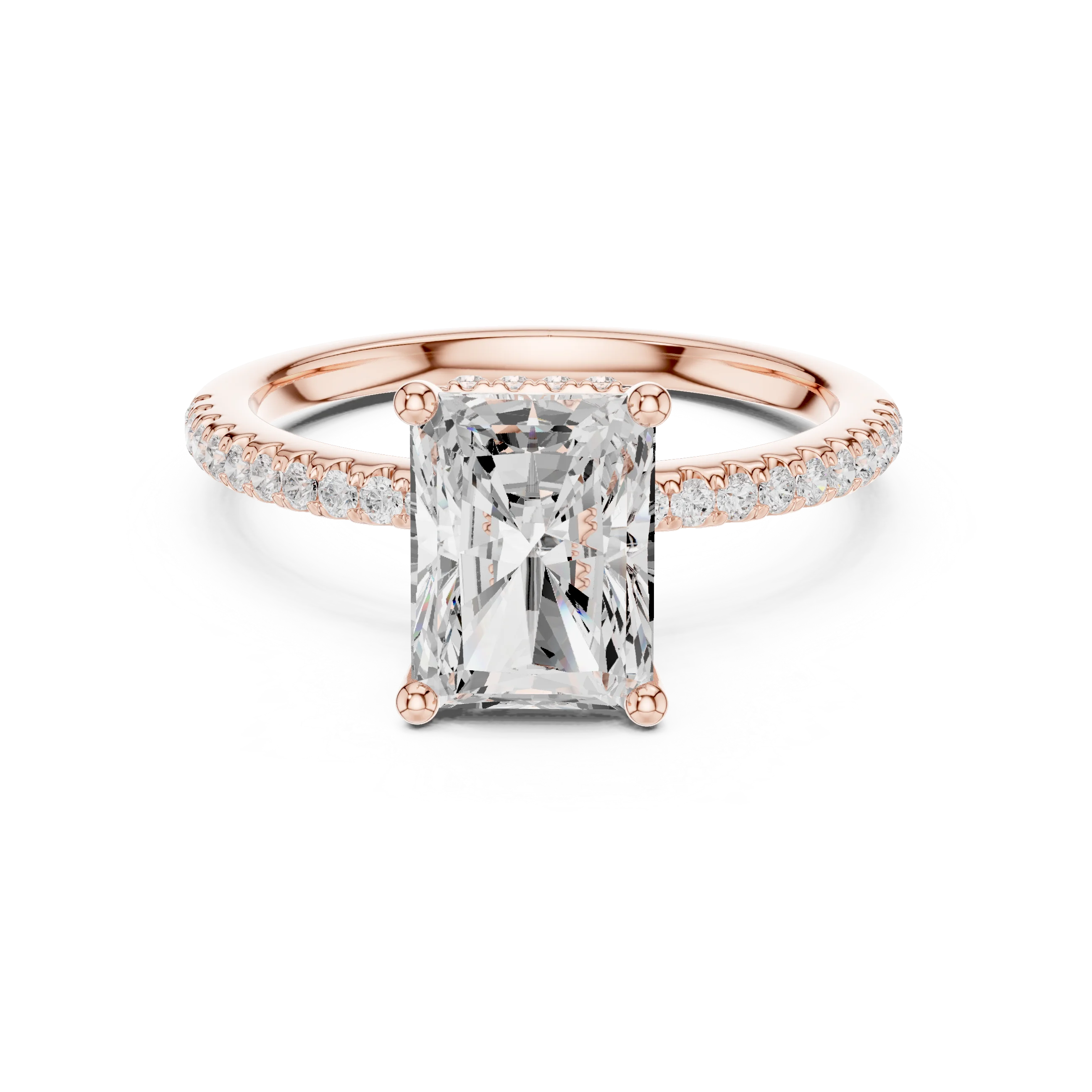 Radiant solitaire ring in rose gold with thin pave band and lab-grown diamond – Australia