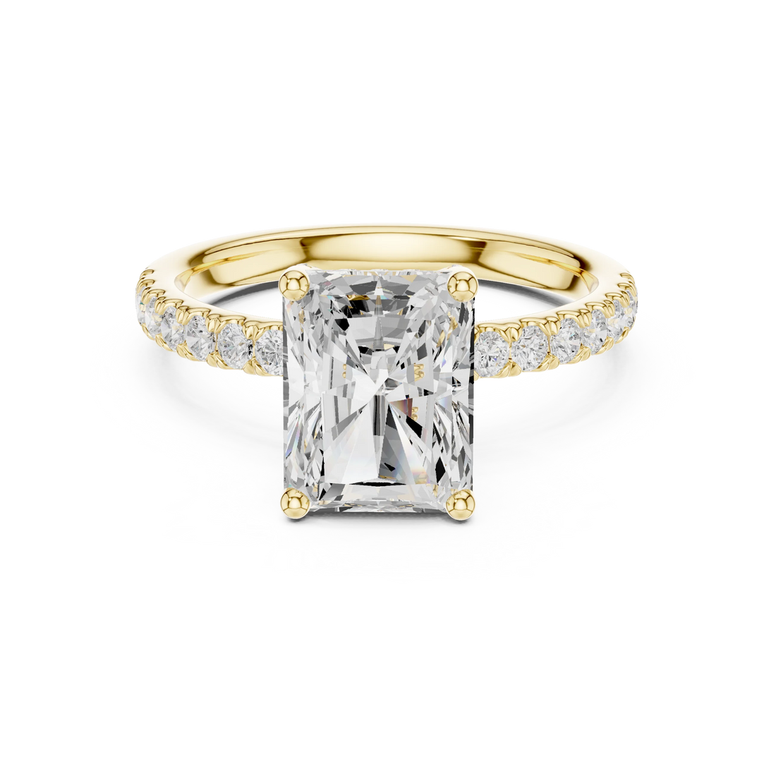 Radiant solitaire ring in white gold with thin pave band and lab-grown diamond – Australia