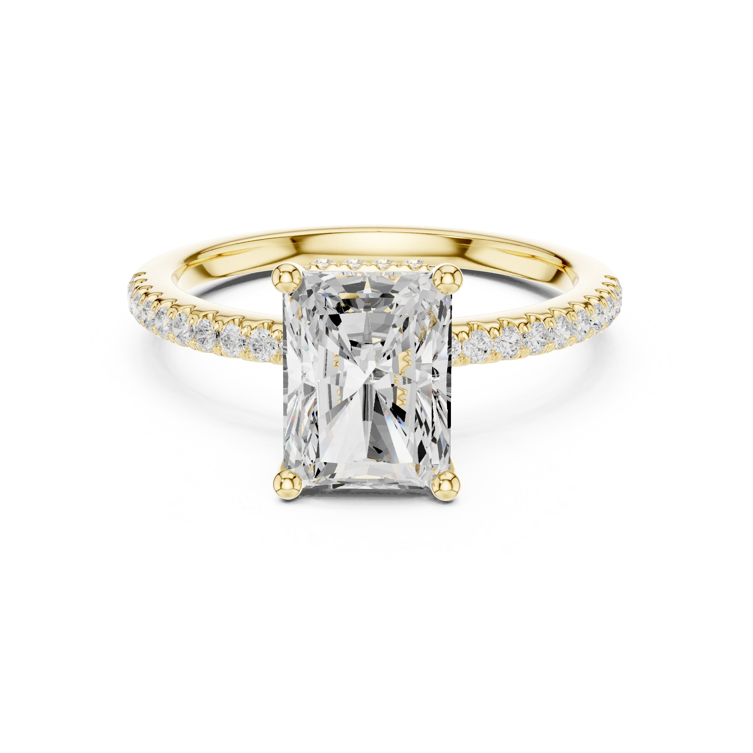 Radiant solitaire ring in yellow gold with thin pave band and lab-grown diamond – Australia