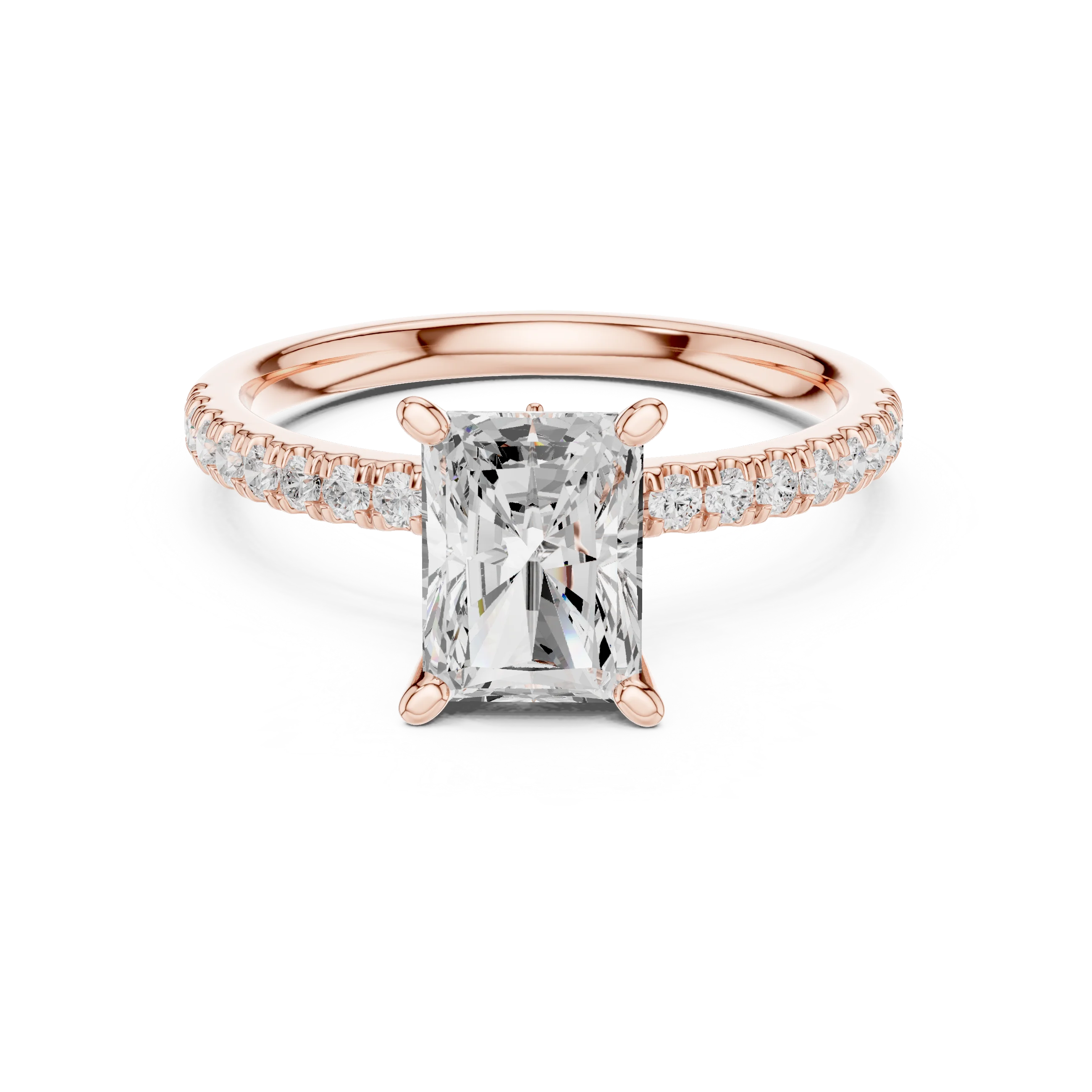 Radiant solitaire ring in rose gold with pave diamond band and lab-grown diamond – Australia