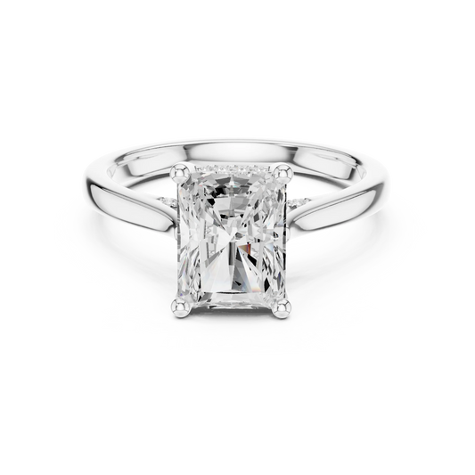 Radiant solitaire ring in white gold with plain domed band and lab-grown diamond – Australia