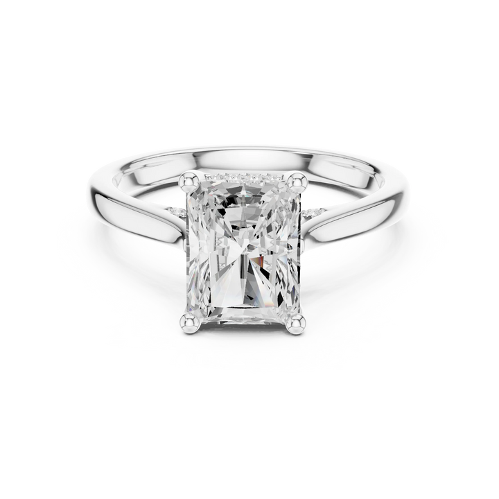 Radiant solitaire ring in white gold with plain domed band and lab-grown diamond – Australia