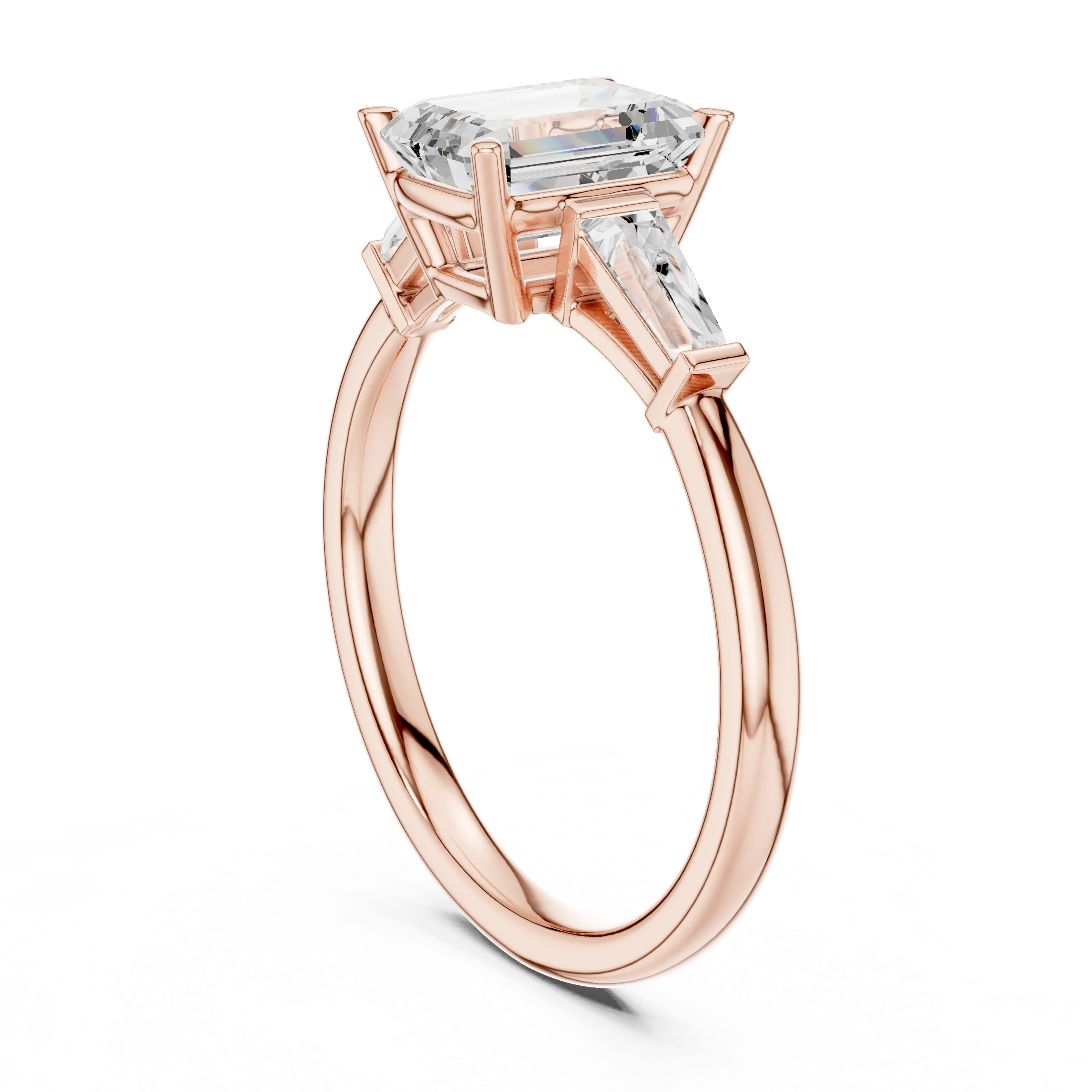 Back view of rose gold regal trinity emerald diamond ring with lab-grown diamonds – Australia