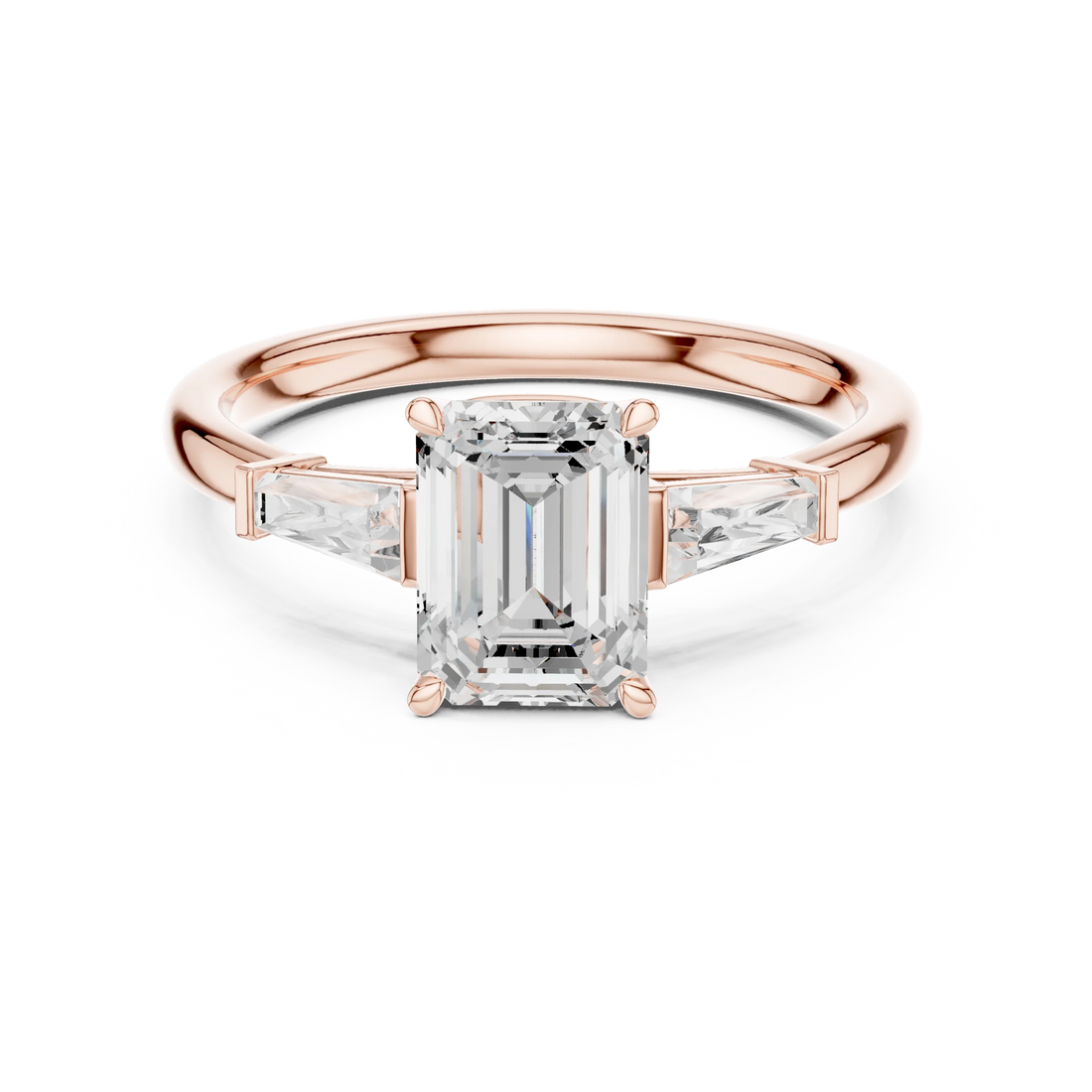 Regal trinity emerald diamond ring in rose gold with lab-grown diamonds – Australia