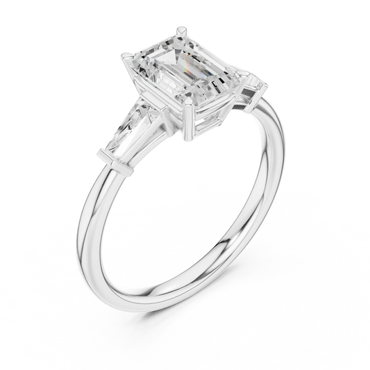 Front view of white gold regal trinity emerald diamond ring with lab-grown diamonds – Australia