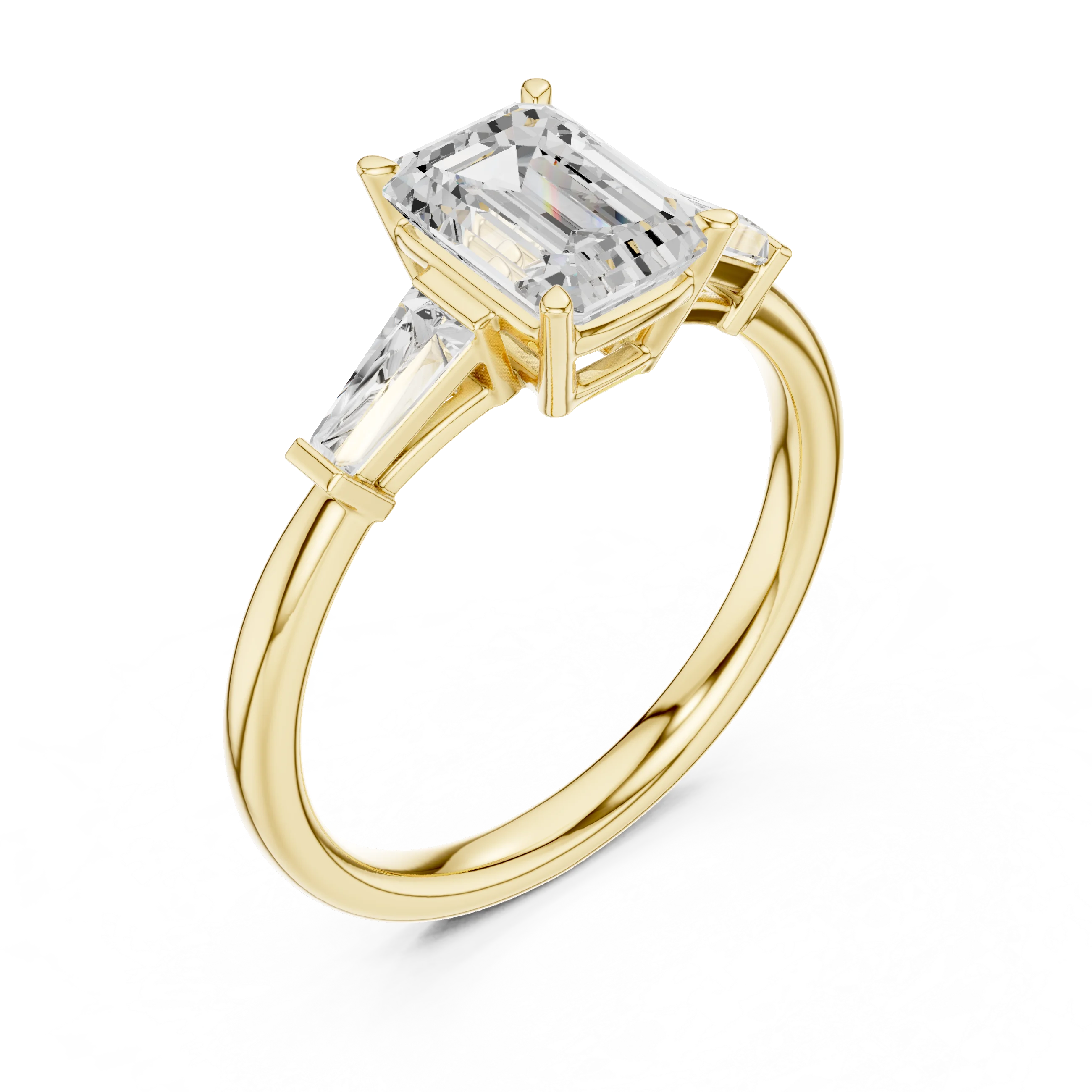 Front view of yellow gold regal trinity emerald diamond ring with lab-grown diamonds – Australia
