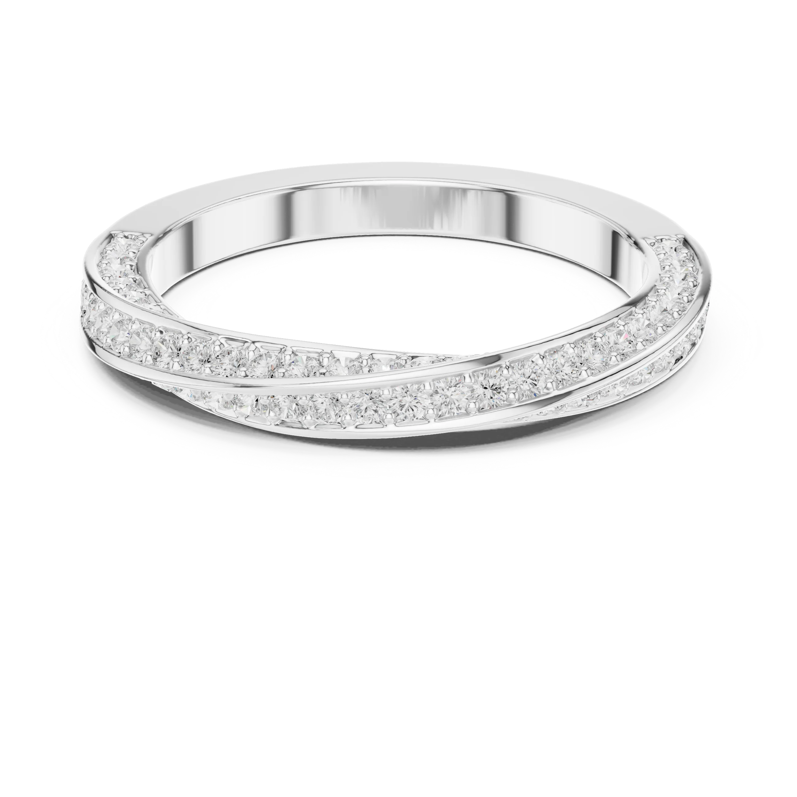 Round brilliant crossover twist pavé eternity band with lab-grown diamonds in white gold, elegant and modern design, Australia collection