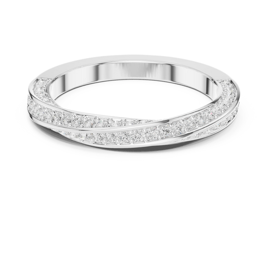 Round brilliant crossover twist pavé eternity band with lab-grown diamonds in white gold, elegant and modern design, Australia collection
