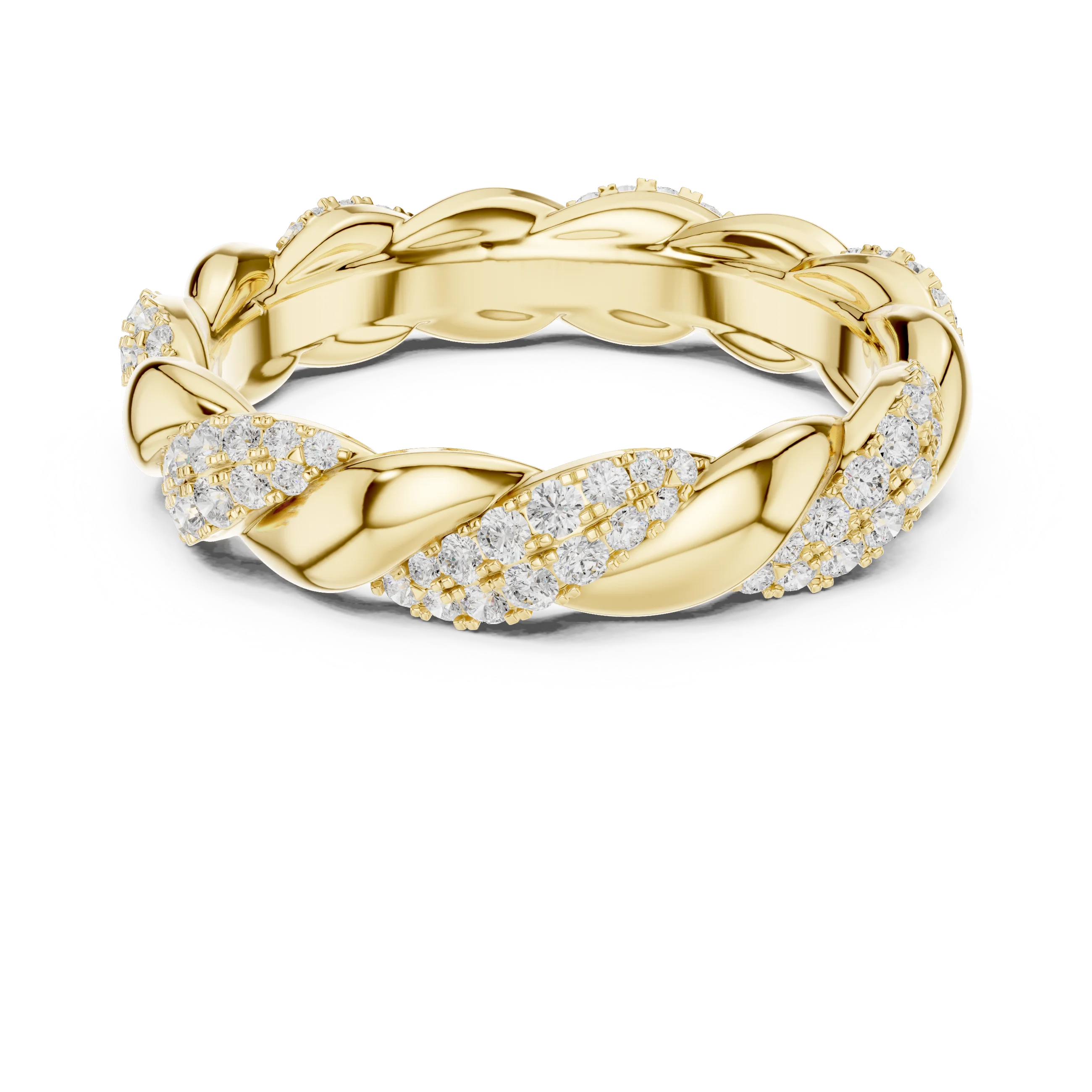 Round brilliant twisted rope pavé eternity band with lab-grown diamonds in yellow gold with classic luxury appeal