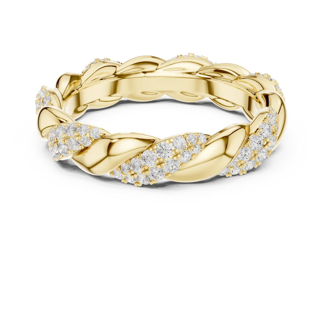 Round brilliant twisted rope pavé eternity band with lab-grown diamonds in yellow gold with classic luxury appeal