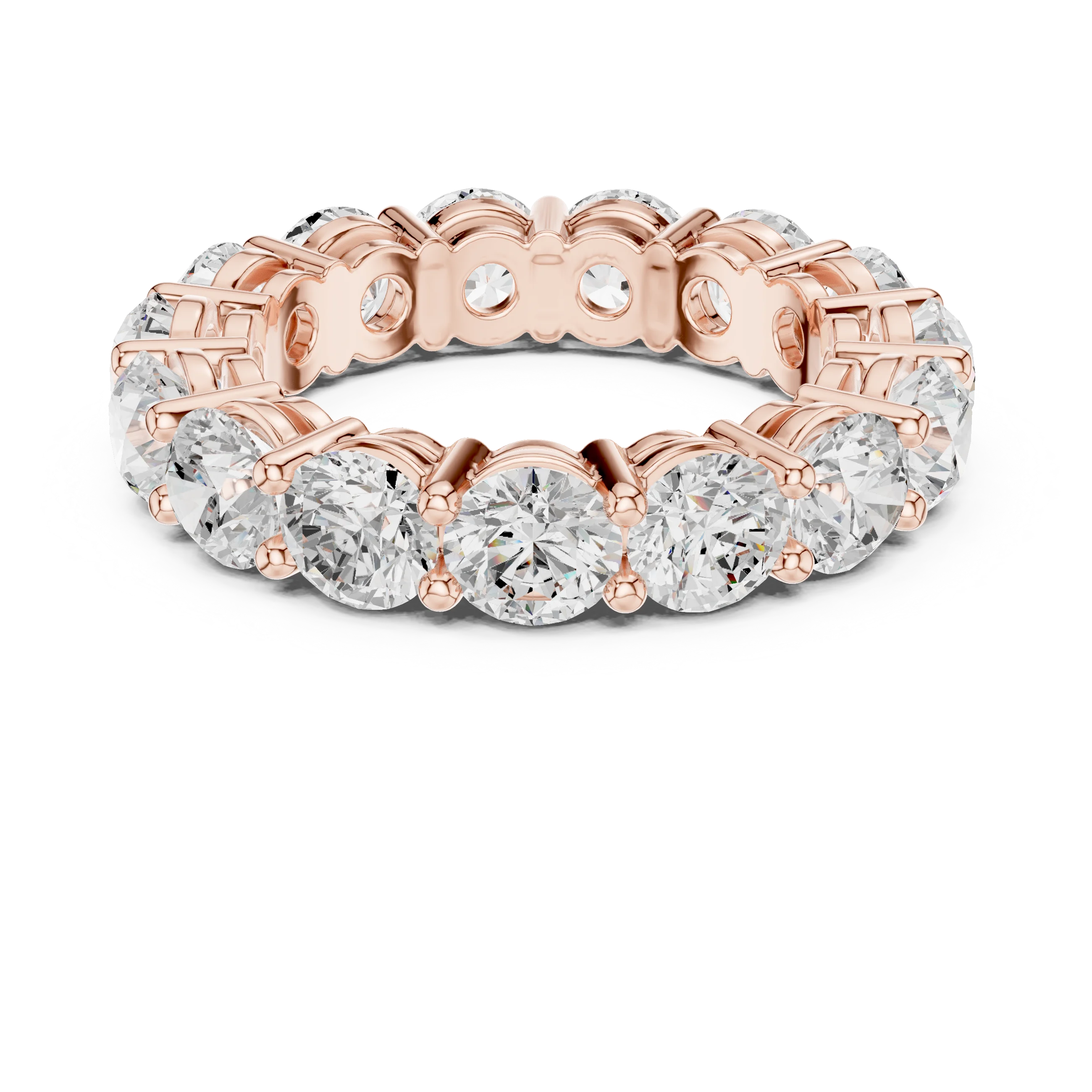 Round diamond full eternity band with lab-grown diamonds in rose gold with modern romantic finish