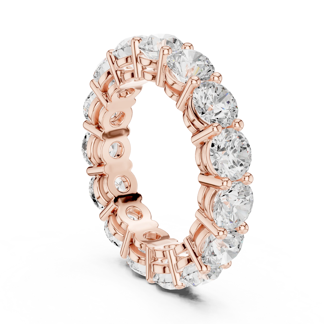 Back view of rose gold eternity band with round lab-grown diamonds and continuous band design