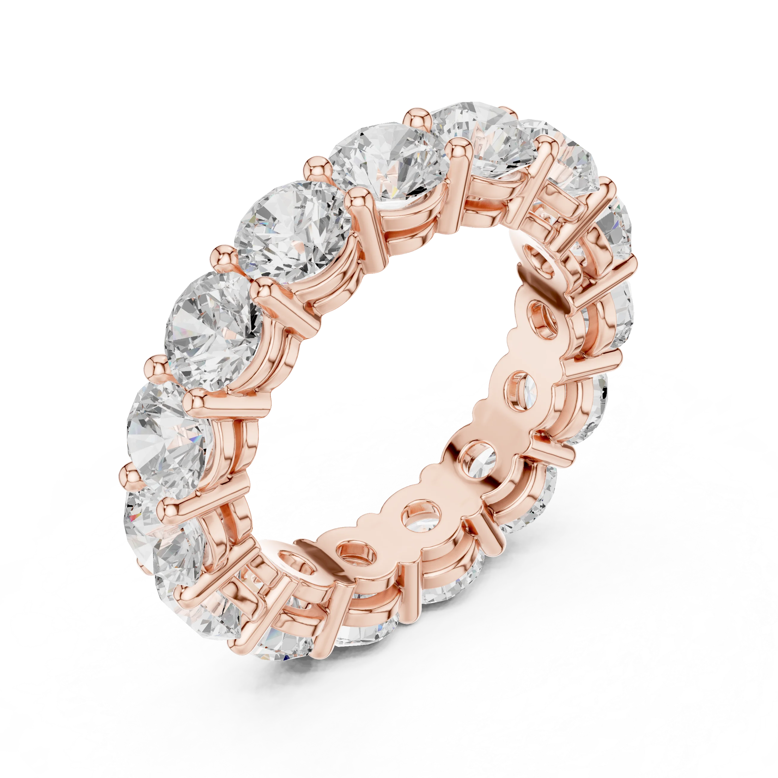 Front view of rose gold full eternity band featuring round lab-grown diamonds