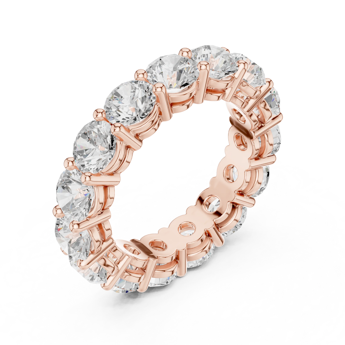 Front view of rose gold full eternity band featuring round lab-grown diamonds